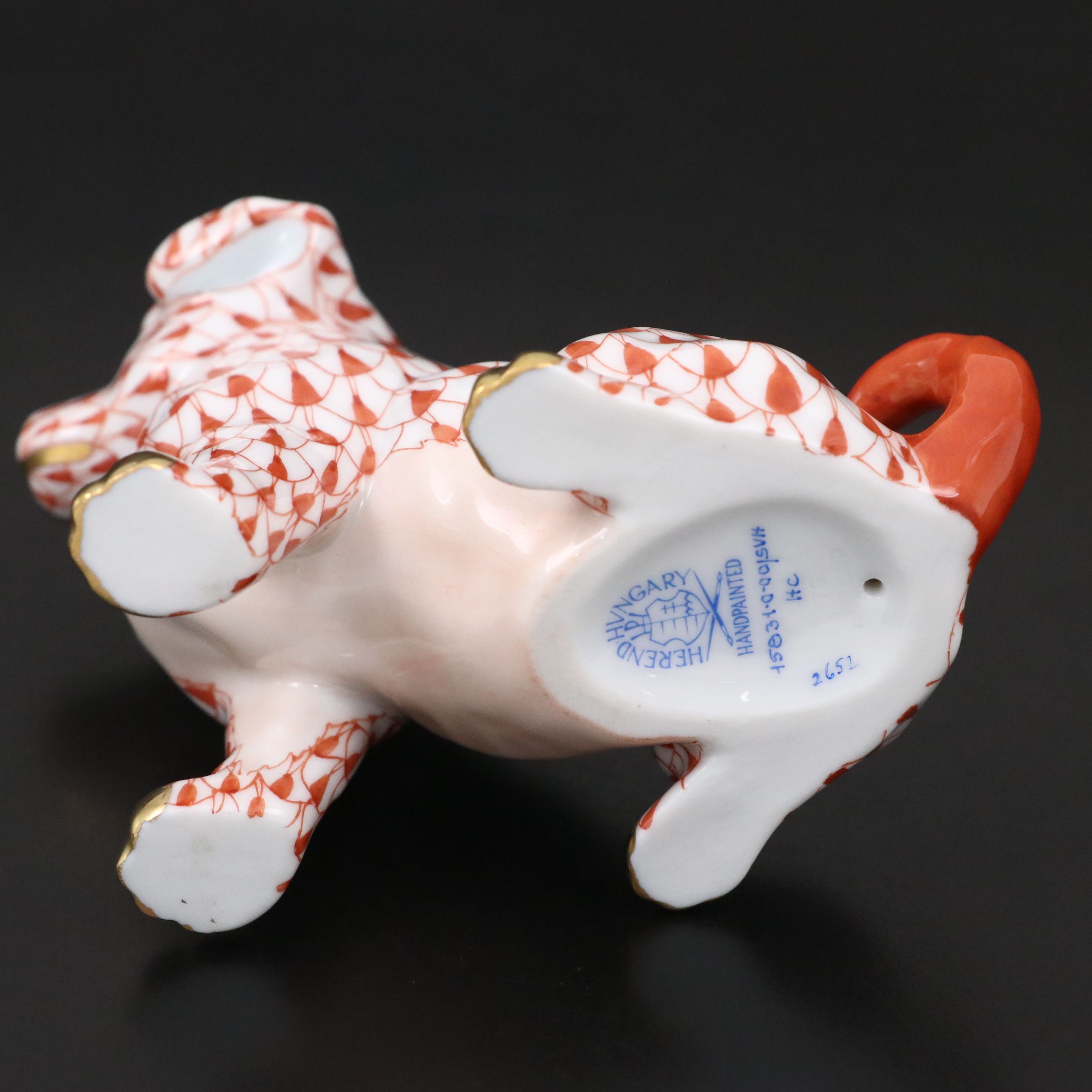 Herend "Puppy" Rust Fishnet and Gold Porcelain Figurine