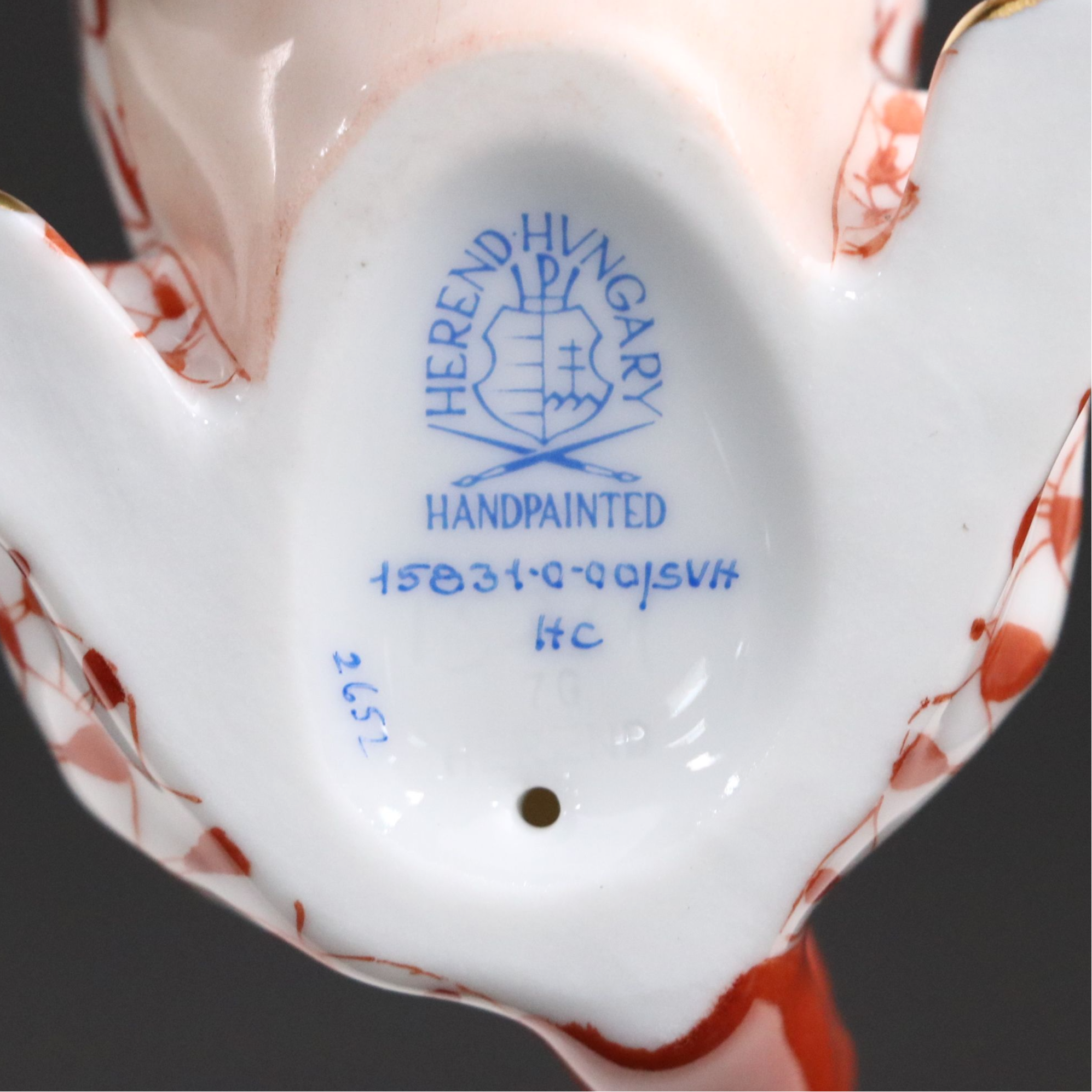 Herend "Puppy" Rust Fishnet and Gold Porcelain Figurine