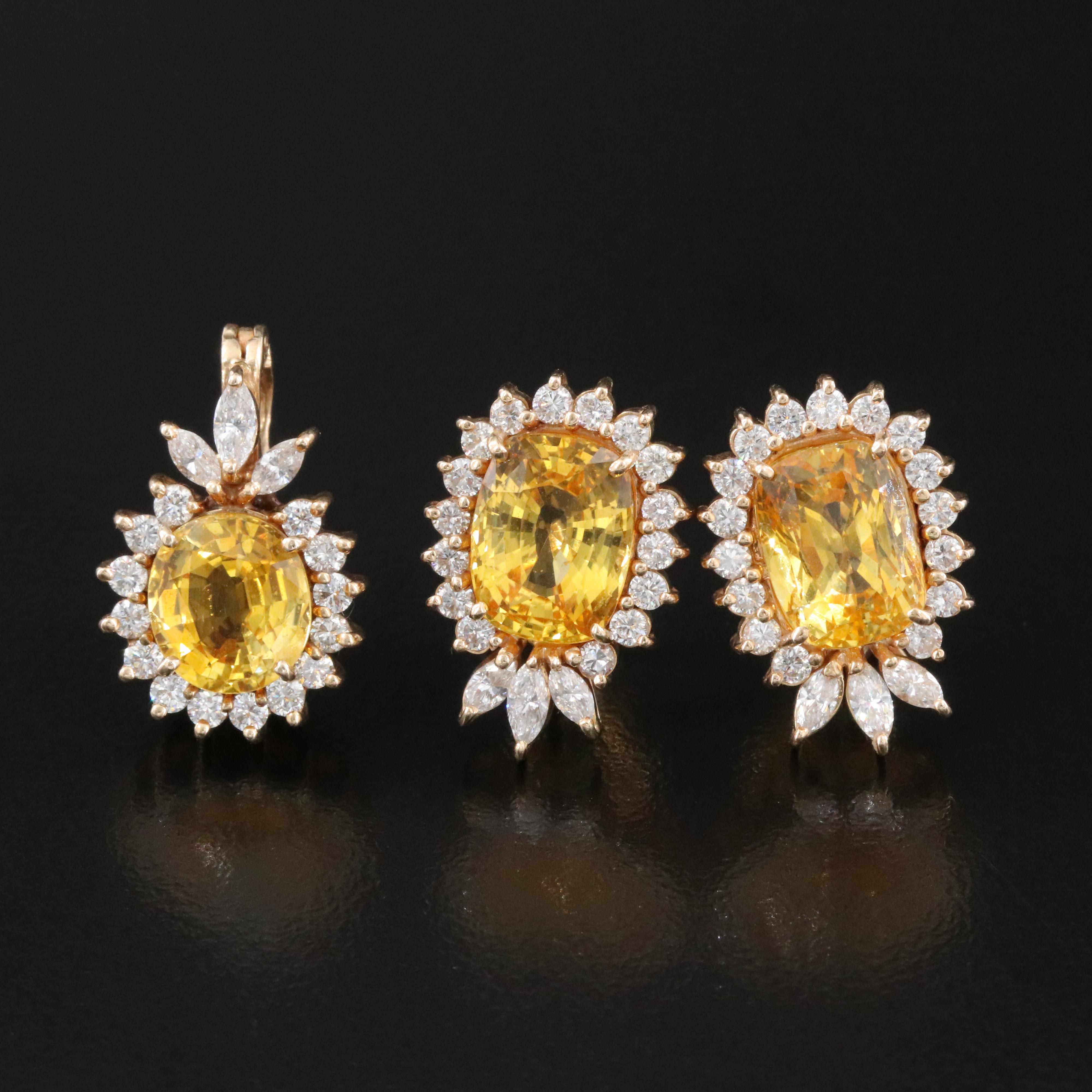 14K Yellow Sapphire  and 1.97 CTW Diamond Earrings and Enhancer Pendant