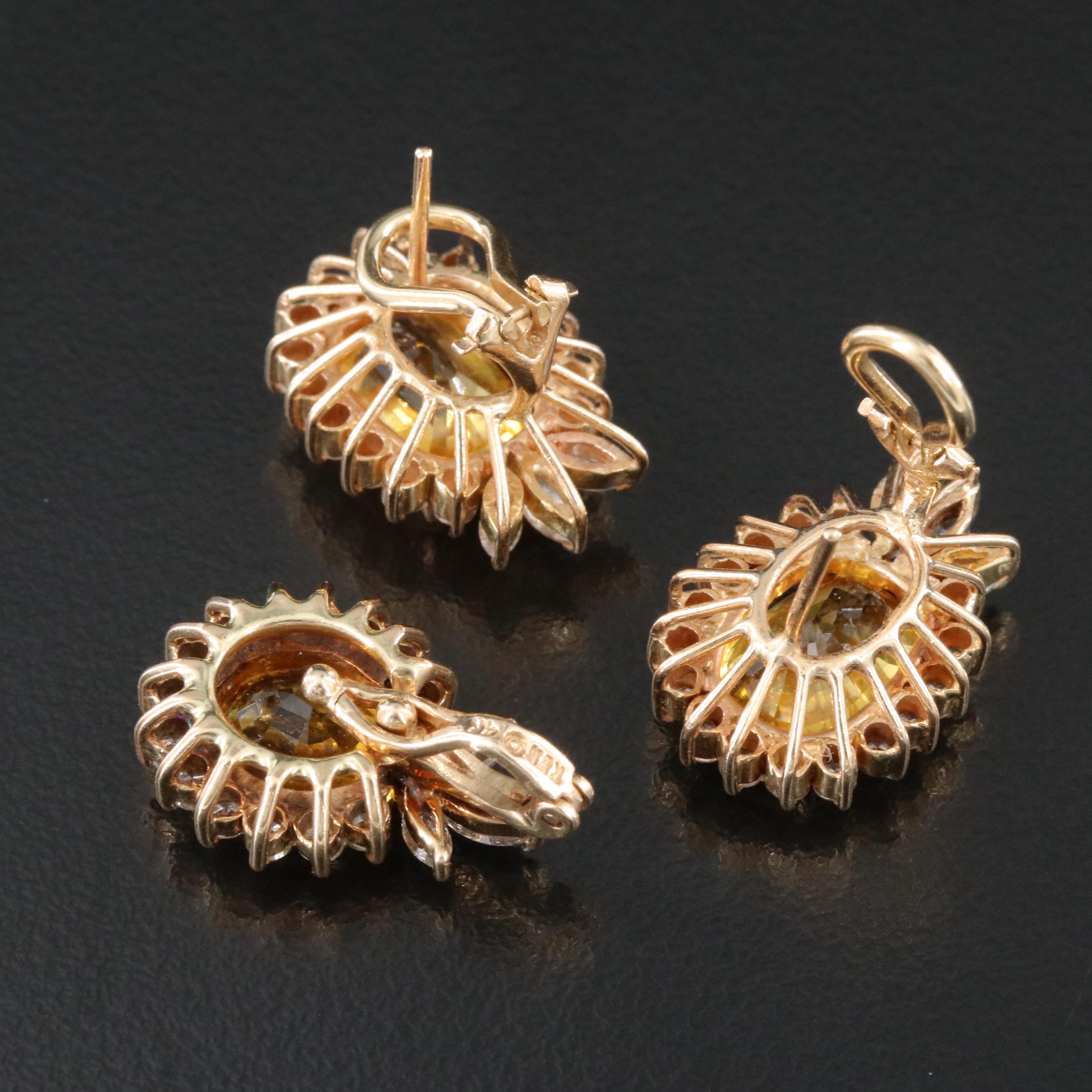 14K Yellow Sapphire  and 1.97 CTW Diamond Earrings and Enhancer Pendant