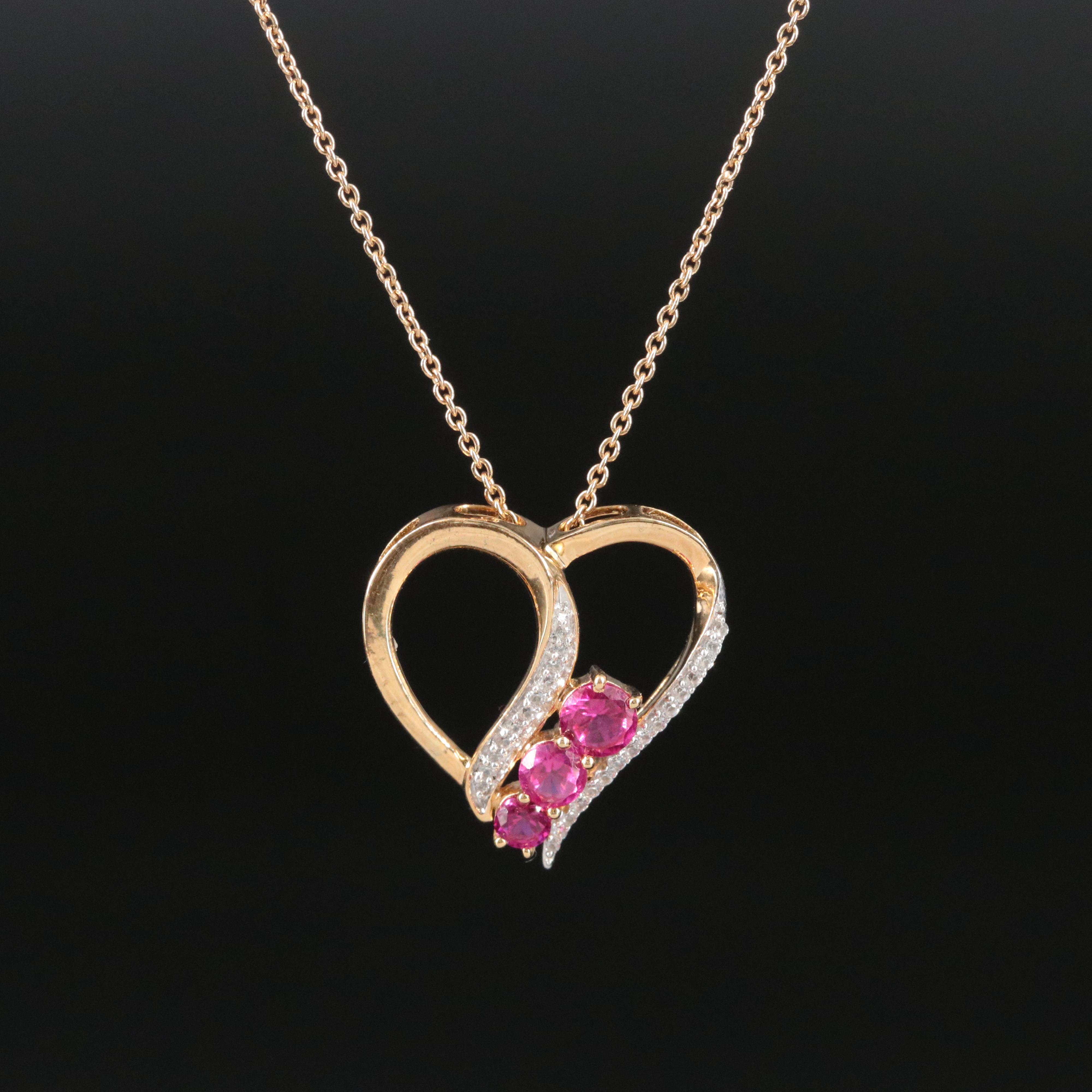 Sterling Ruby and White Sapphire Heart Pendant Necklace