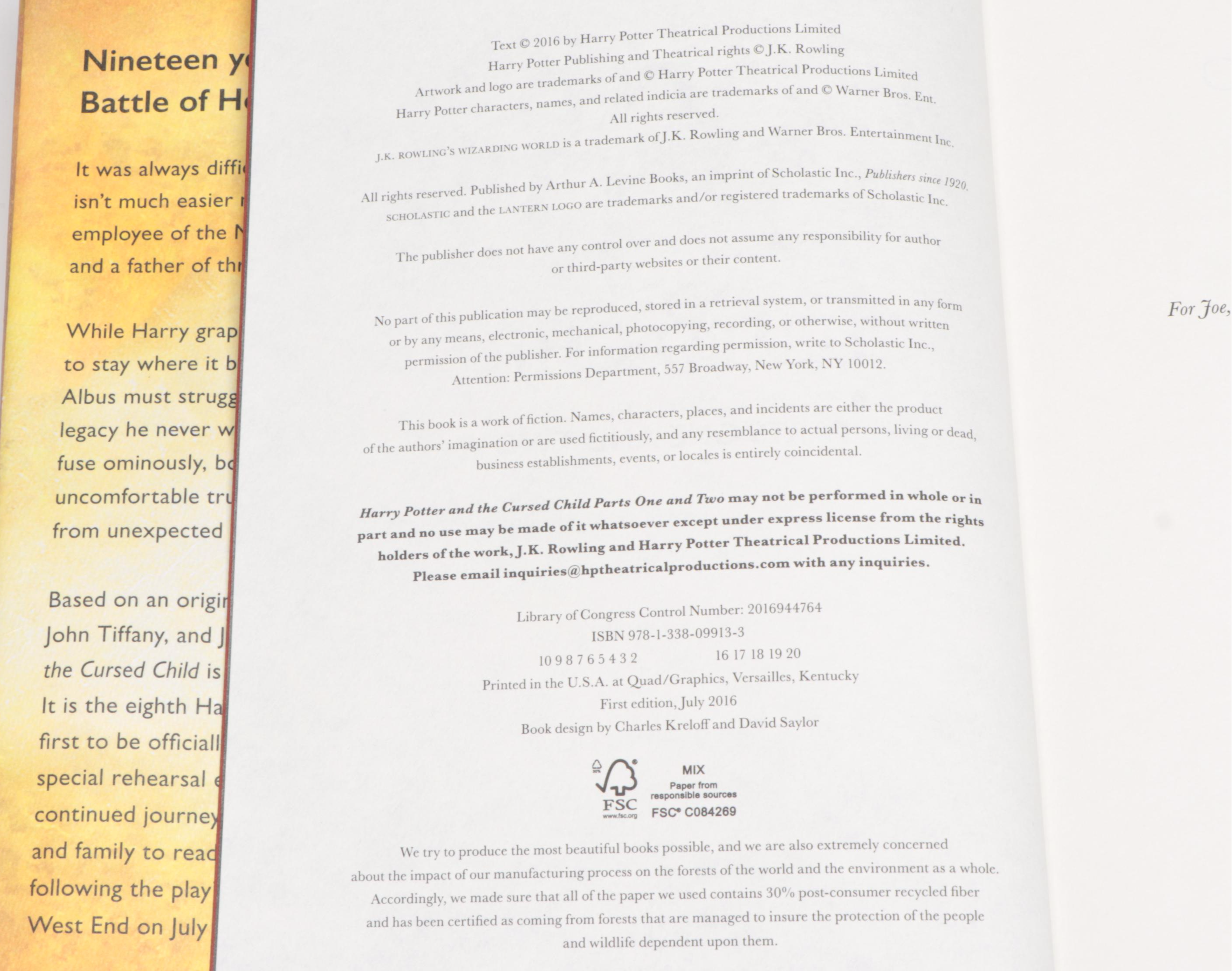 First American Edition "Harry Potter" Complete Series with "The Cursed Child"