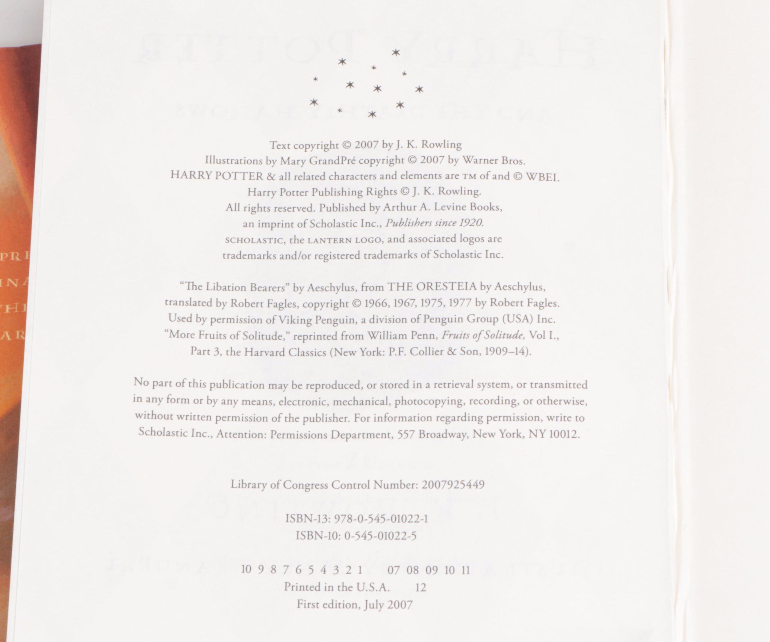 First American Edition "Harry Potter" Complete Series with "The Cursed Child"