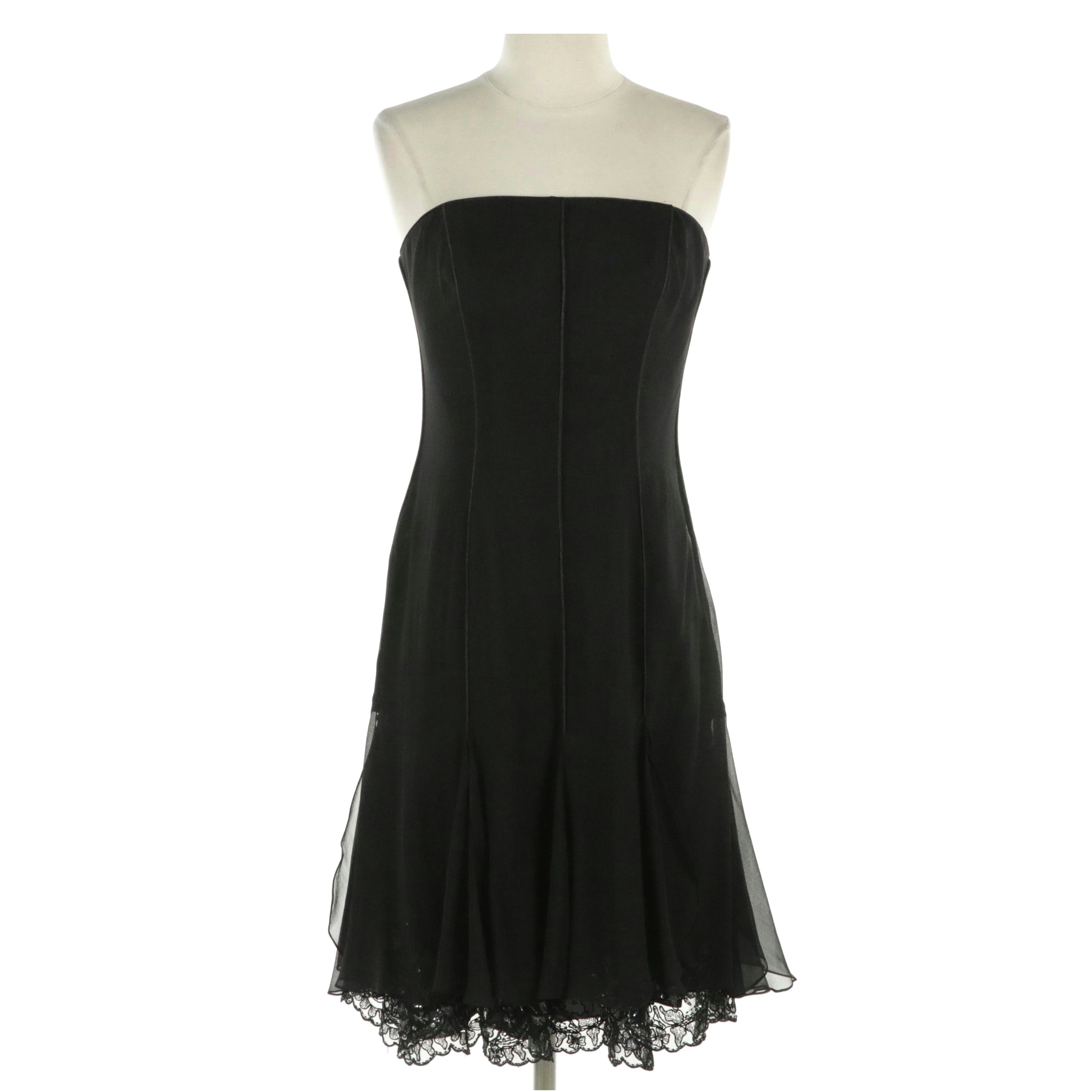 Mon Cherie Evenings Strapless Embellished Hem Flare Dress in Black Polyester