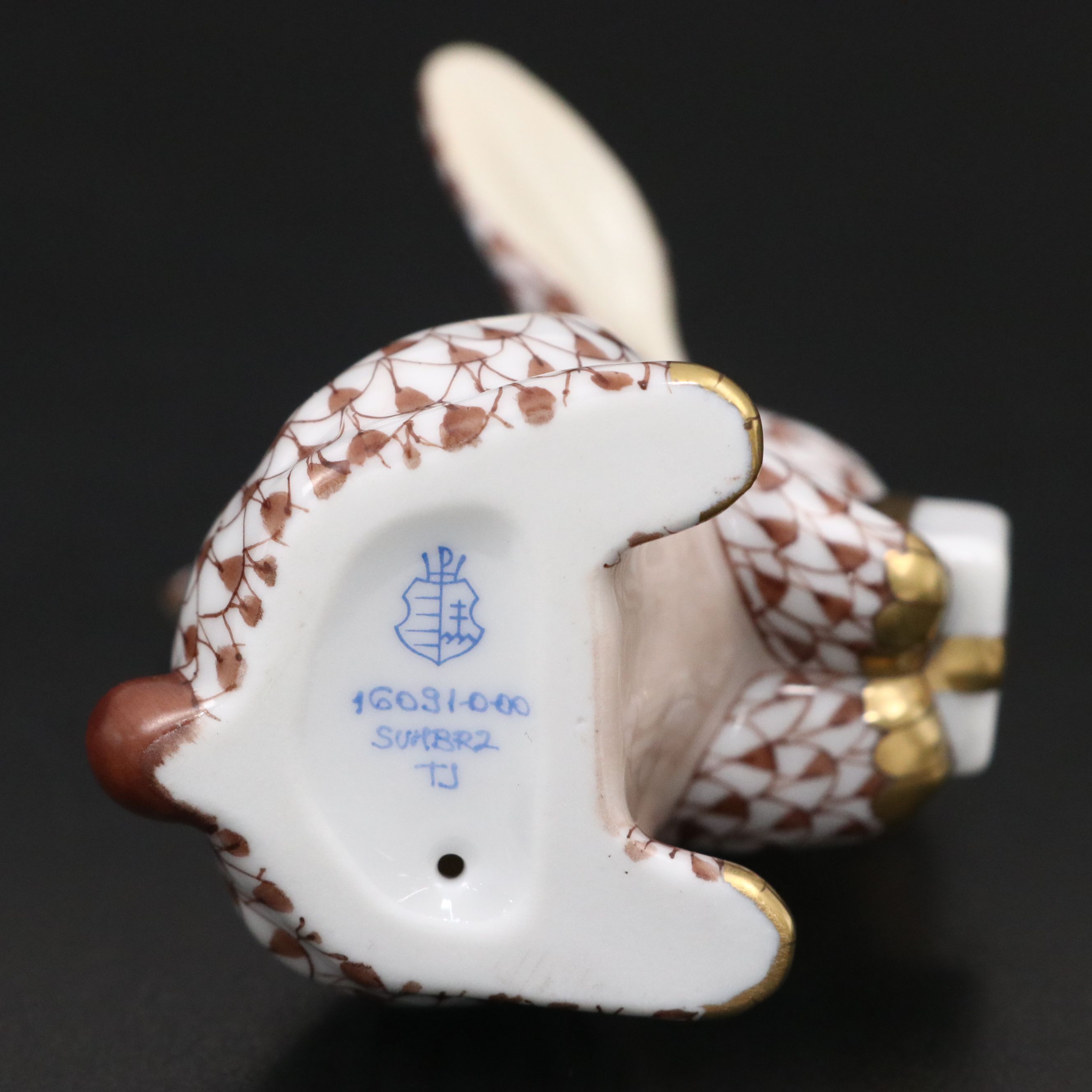 Herend Chocolate Fishnet with Gold "Celebration Bunny" Porcelain Figurine