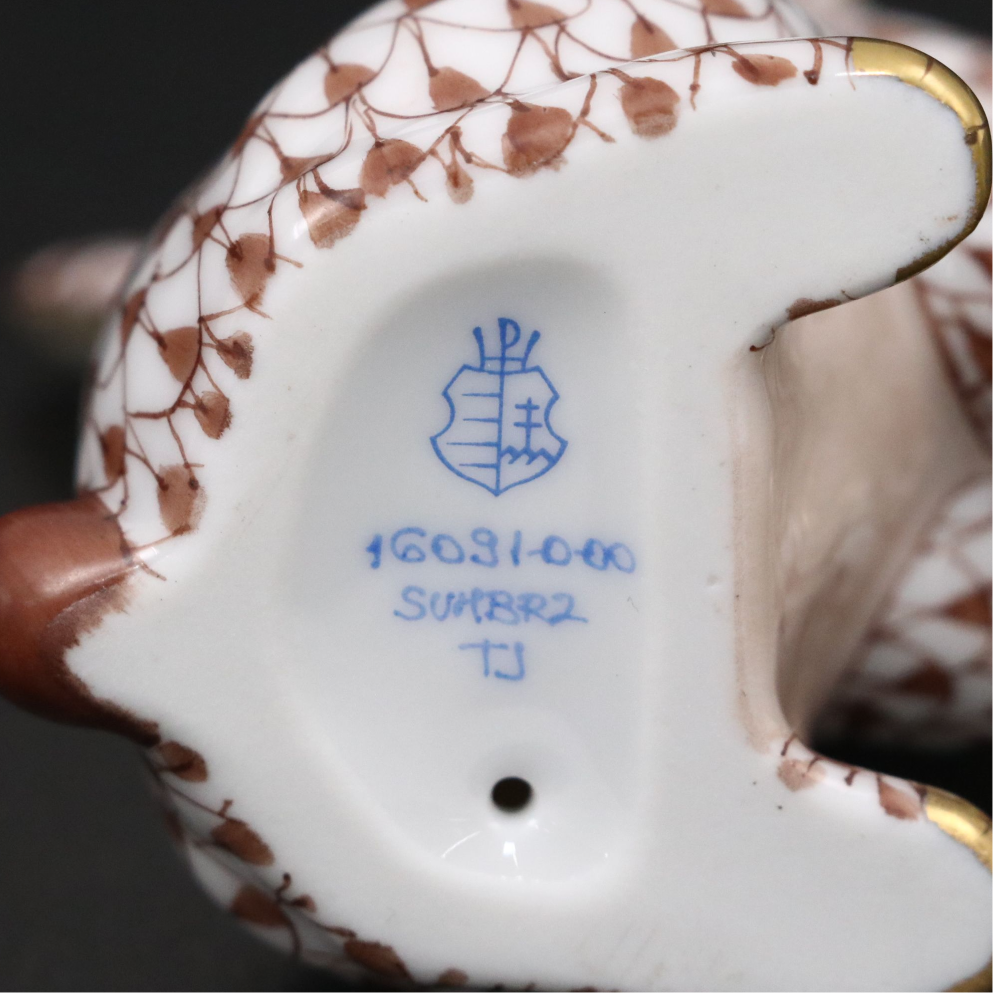 Herend Chocolate Fishnet with Gold "Celebration Bunny" Porcelain Figurine