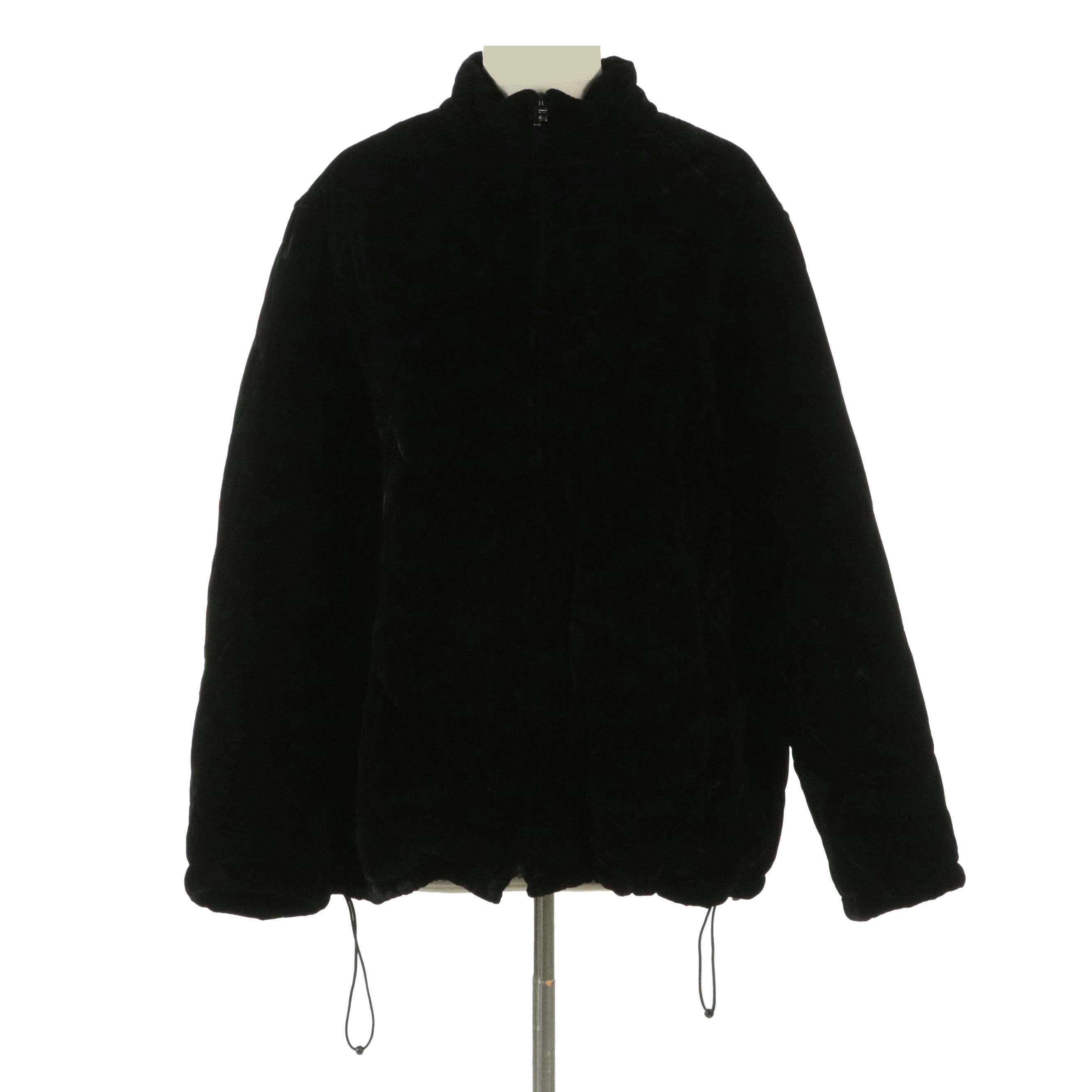 Lauren Ralph Lauren Zipper-Front Coat in Black Diamond-Quilted Velour