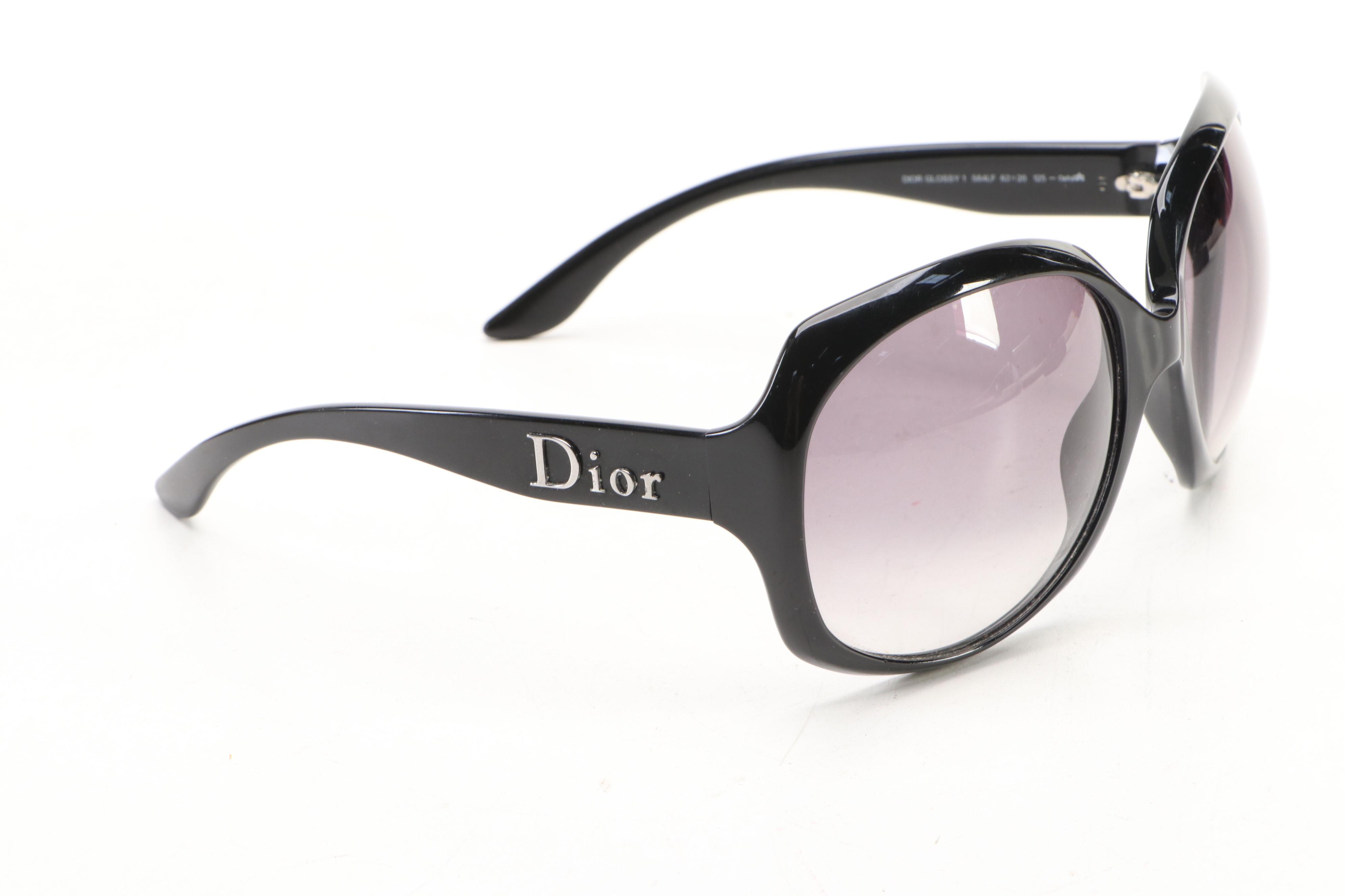 Christian Dior Glossy 1 Black Oversized Sunglasses with Case