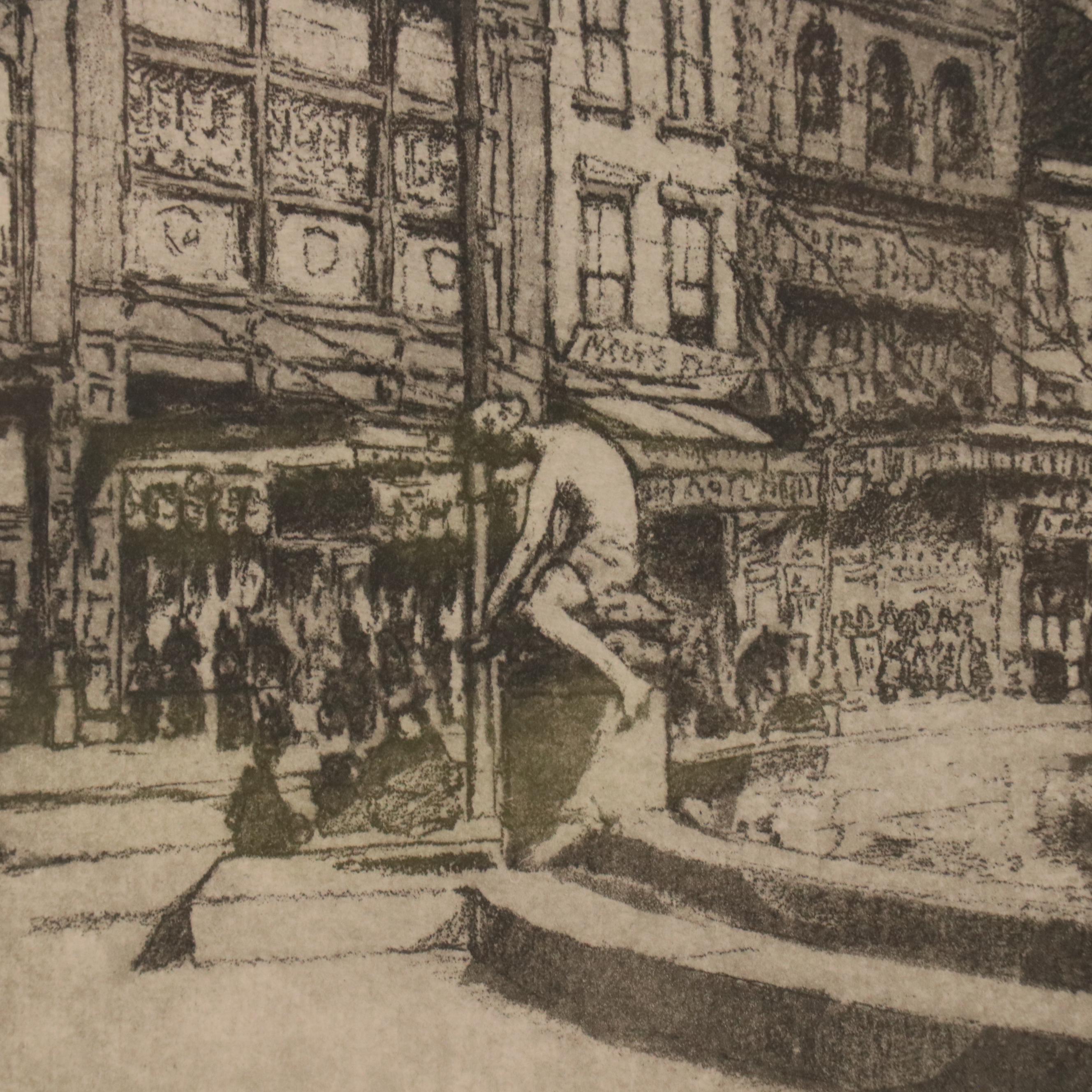 E. T. Hurley Aquatint Etching of Fountain Square, Cincinnati, 1929