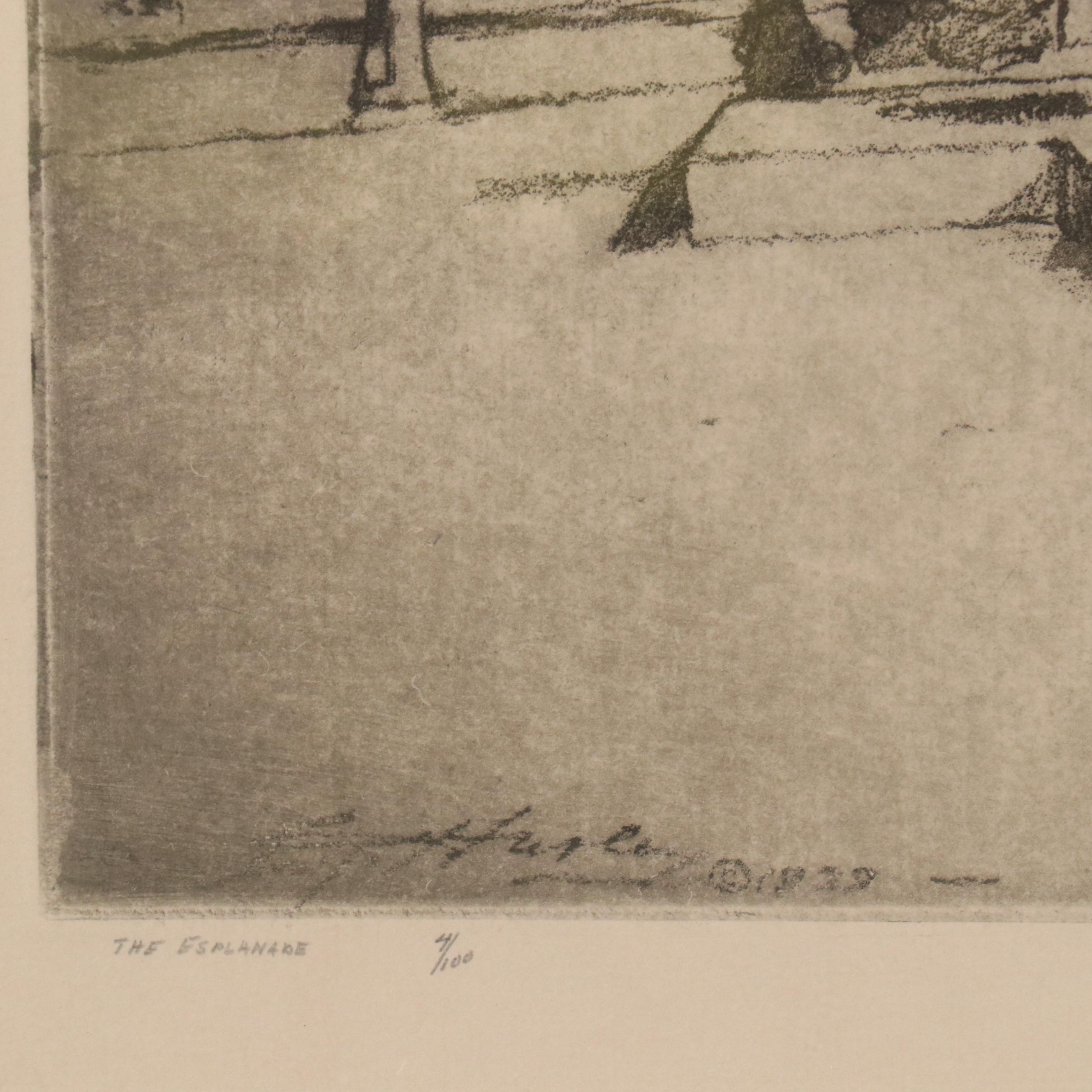 E. T. Hurley Aquatint Etching of Fountain Square, Cincinnati, 1929