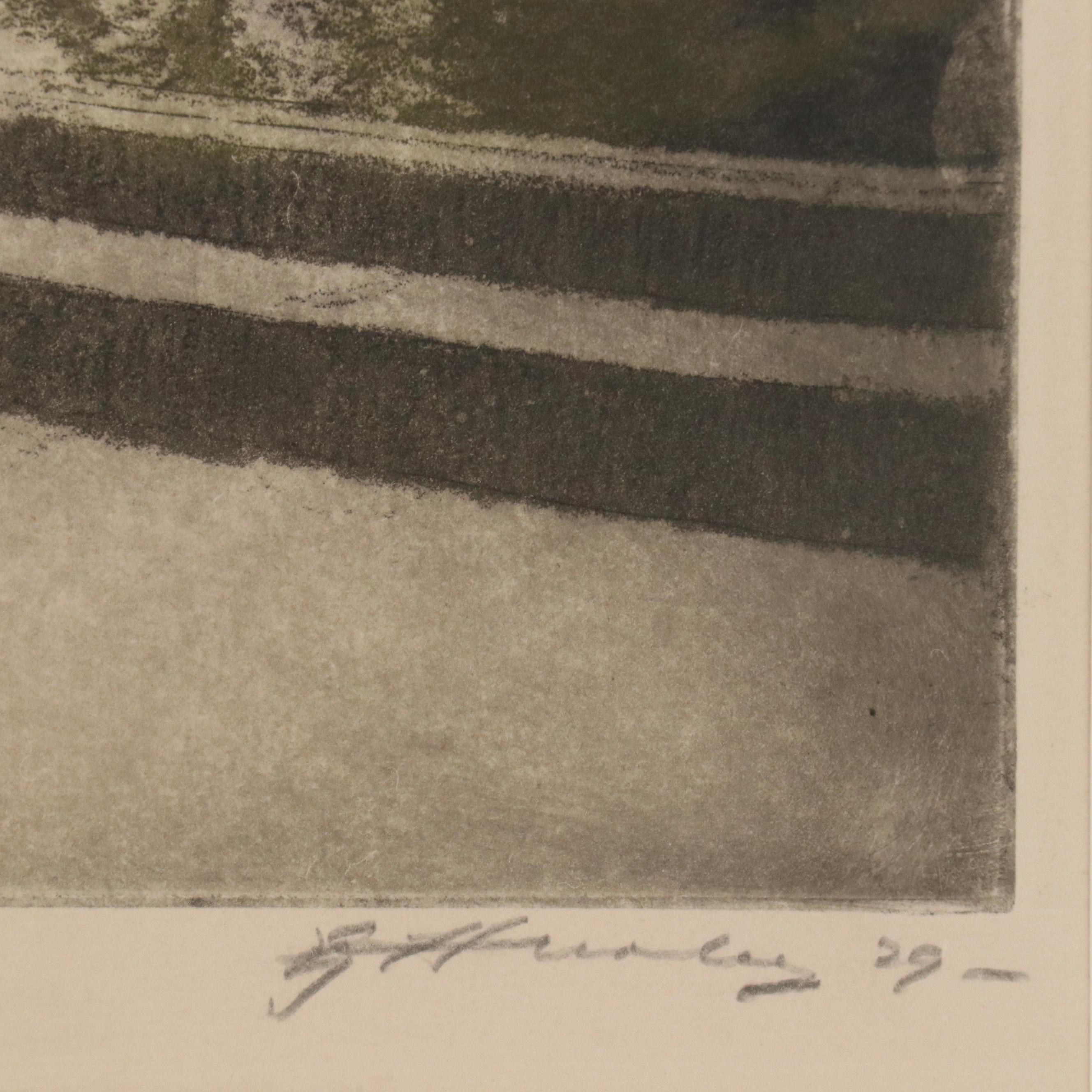 E. T. Hurley Aquatint Etching of Fountain Square, Cincinnati, 1929