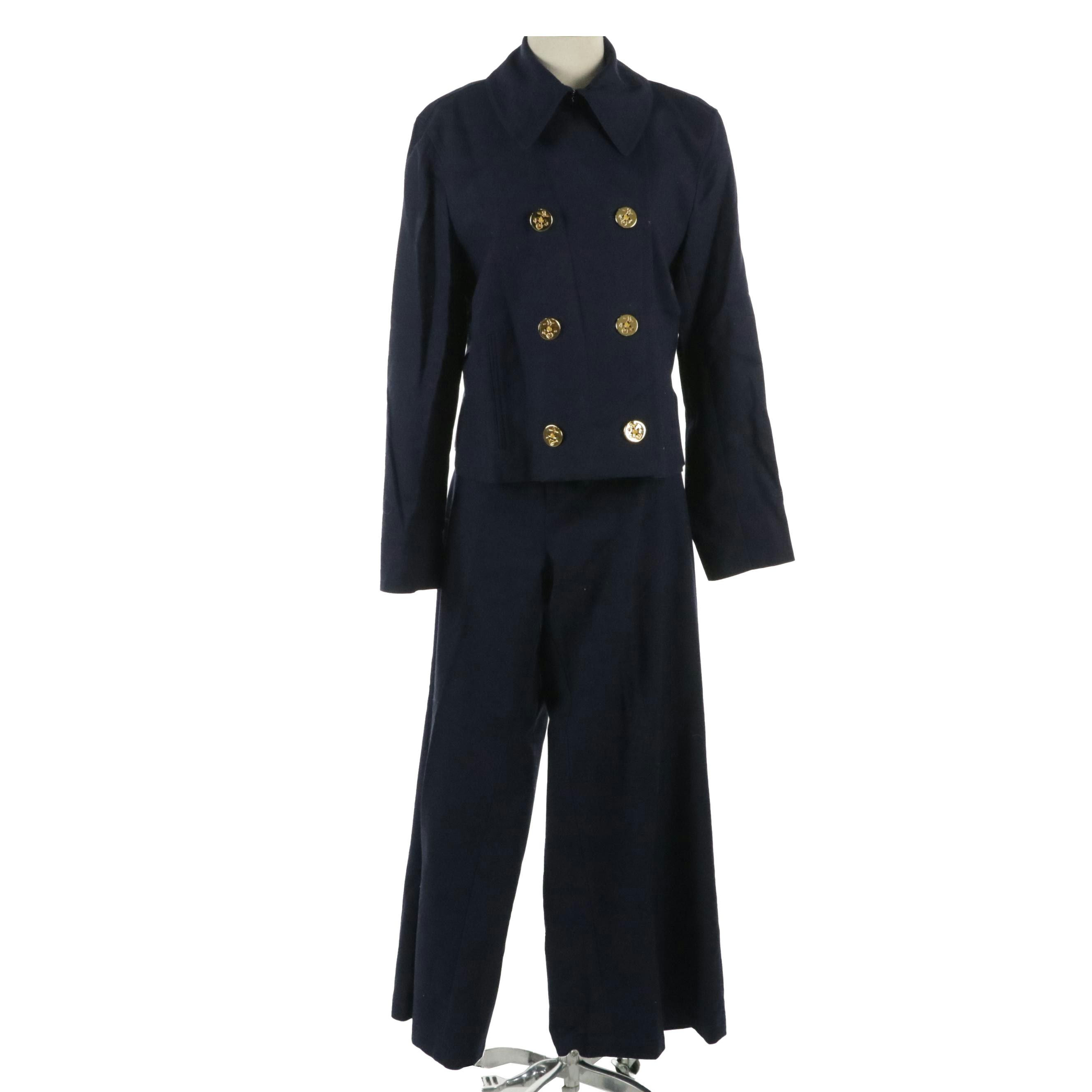 Lauren Ralph Lauren Double-Breasted Pant Suit in Navy Blue Cotton Blend