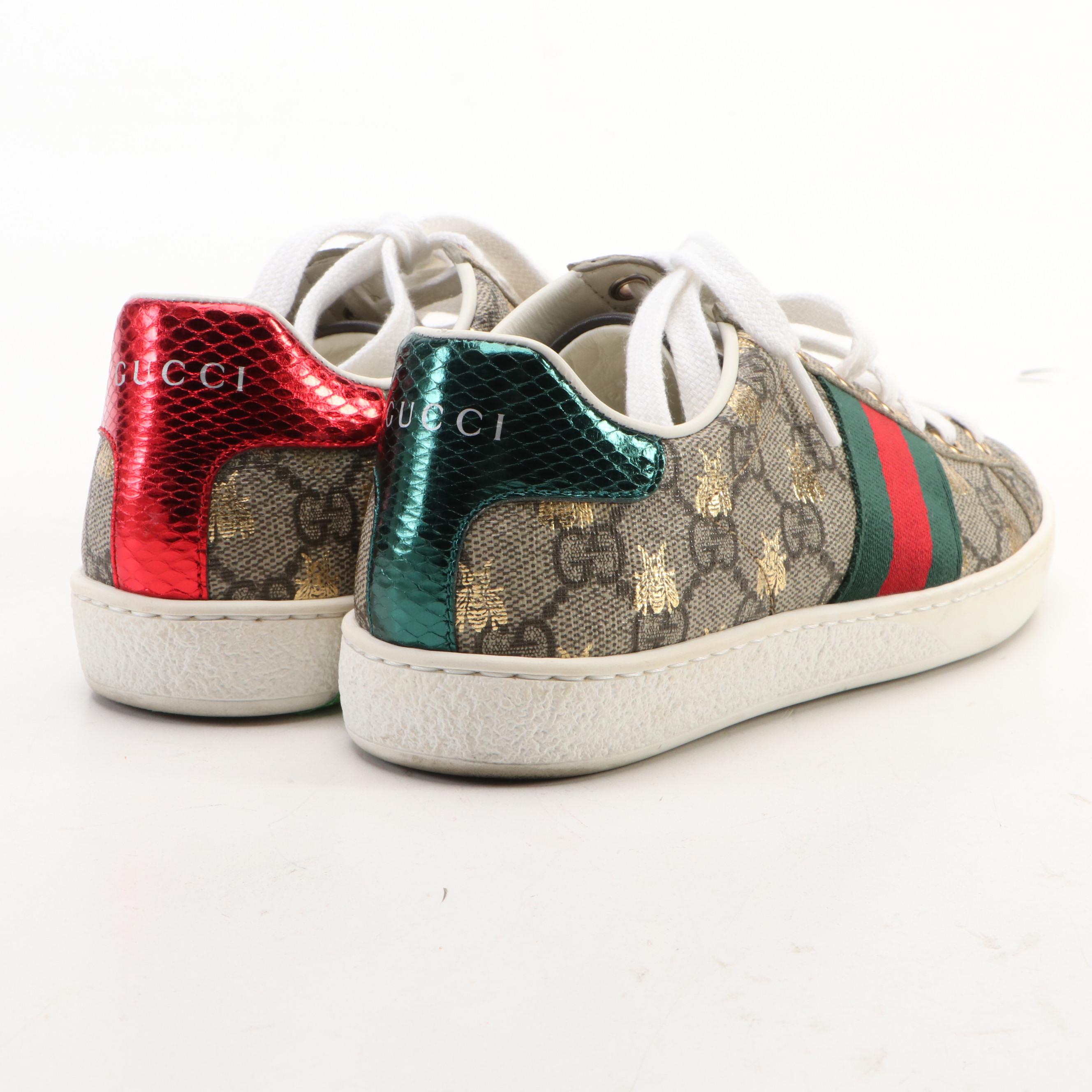 Gucci Ace Web Stripe Sneakers in Bee Logo GG Supreme Canvas