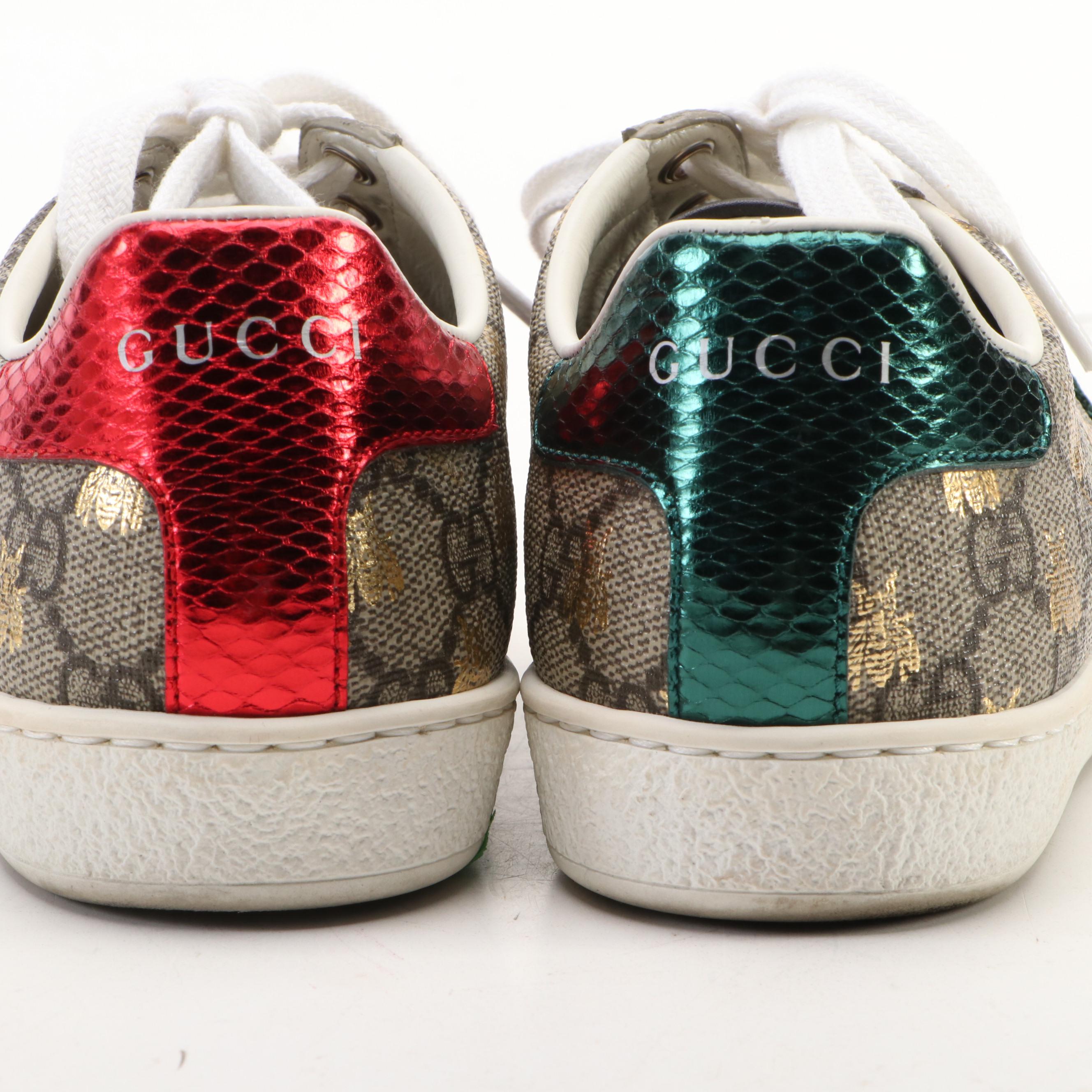 Gucci Ace Web Stripe Sneakers in Bee Logo GG Supreme Canvas