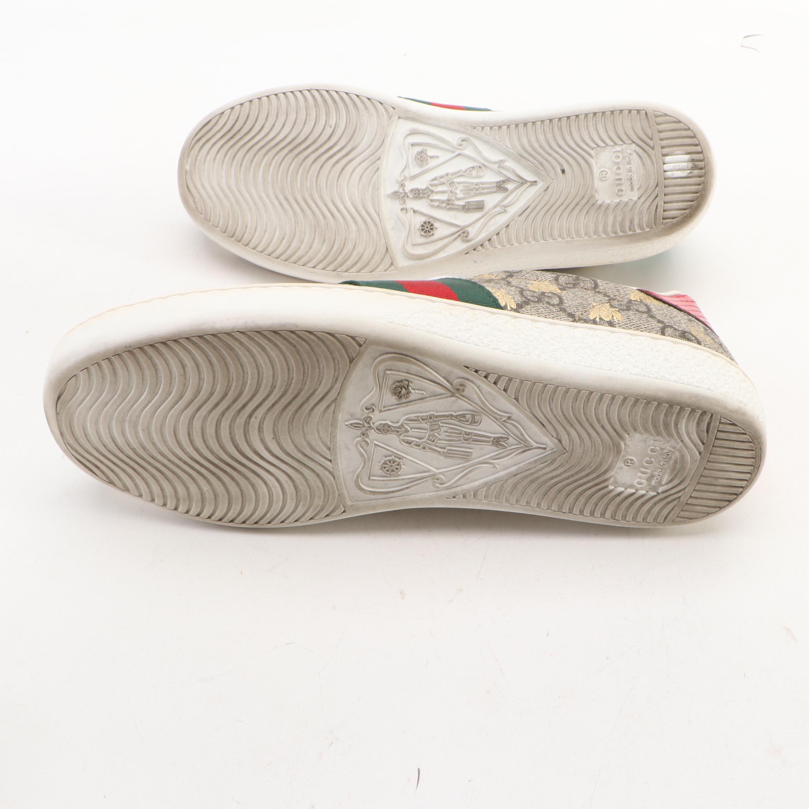 Gucci Ace Web Stripe Sneakers in Bee Logo GG Supreme Canvas