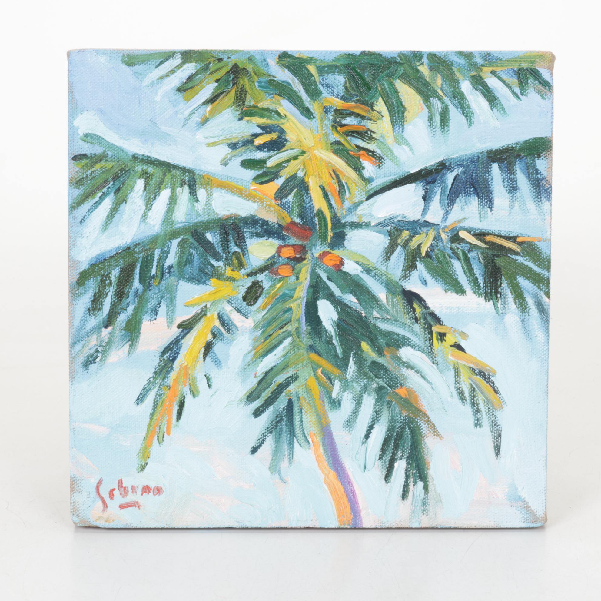 Acrylic on Canvas Painting of Palm Tree