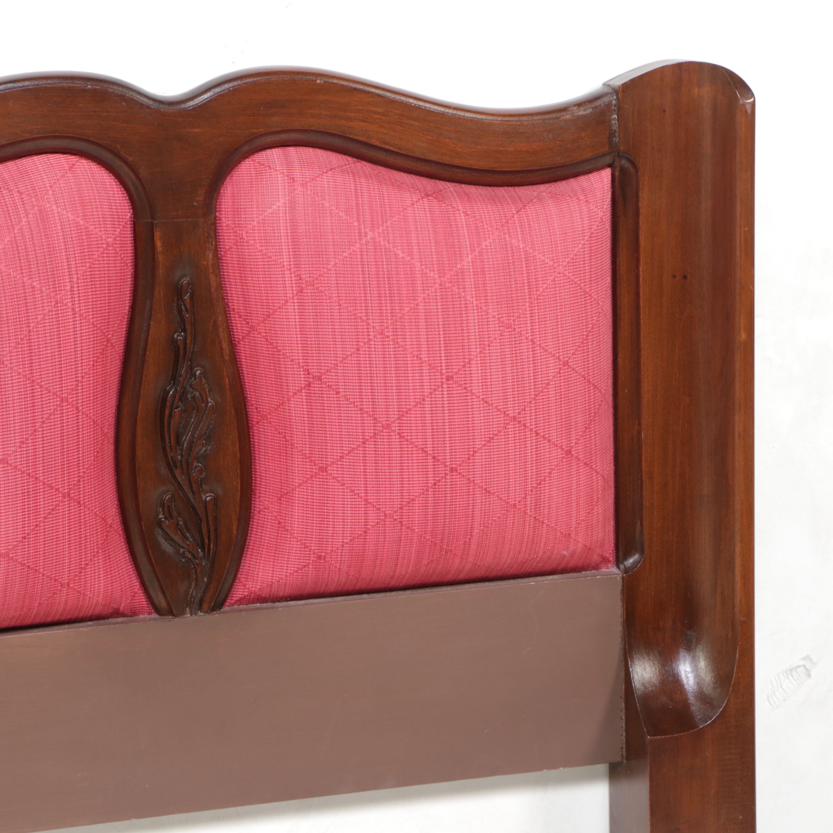 French Provincial Style Carved Wood and Upholstered King Headboard