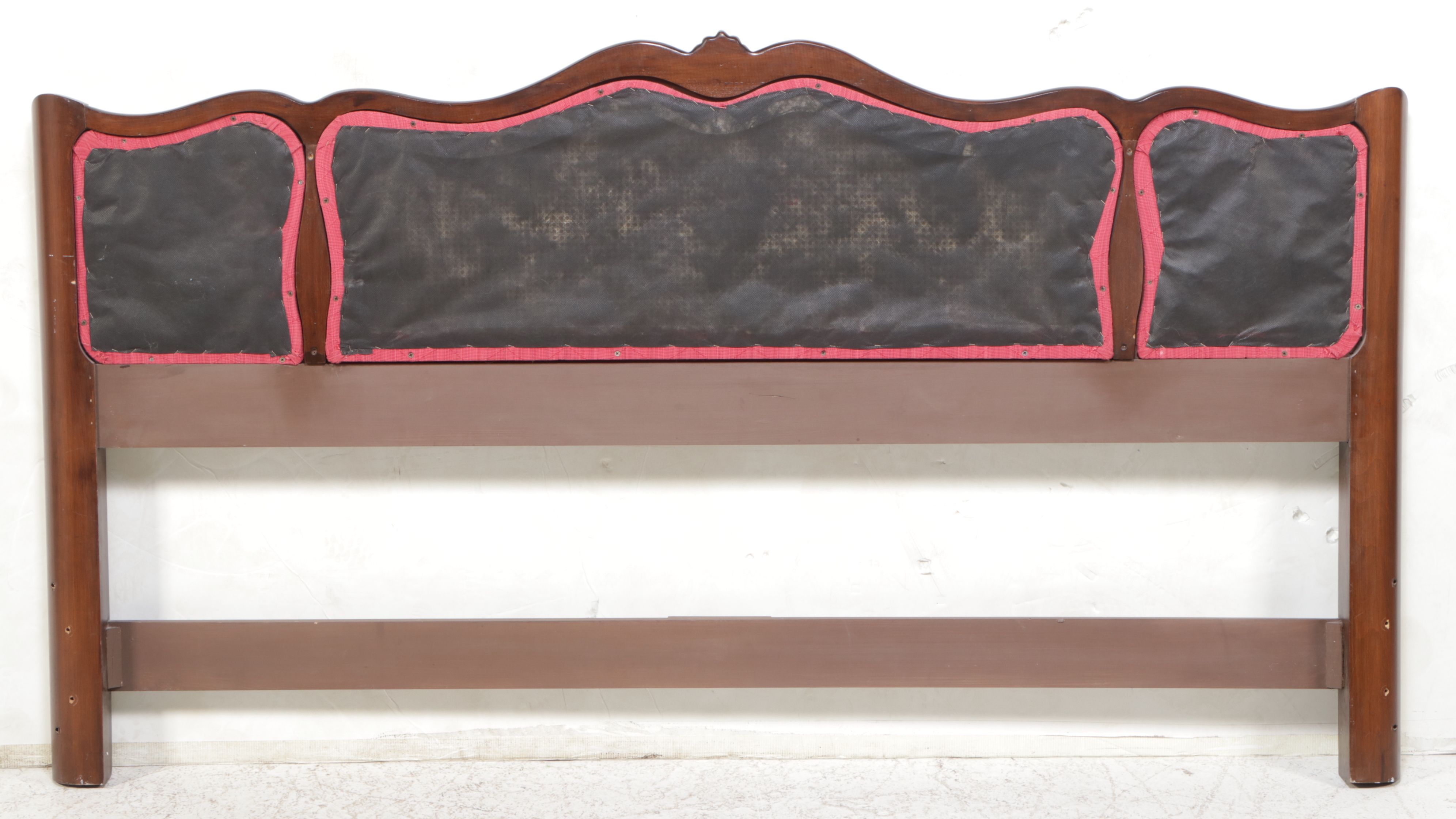 French Provincial Style Carved Wood and Upholstered King Headboard