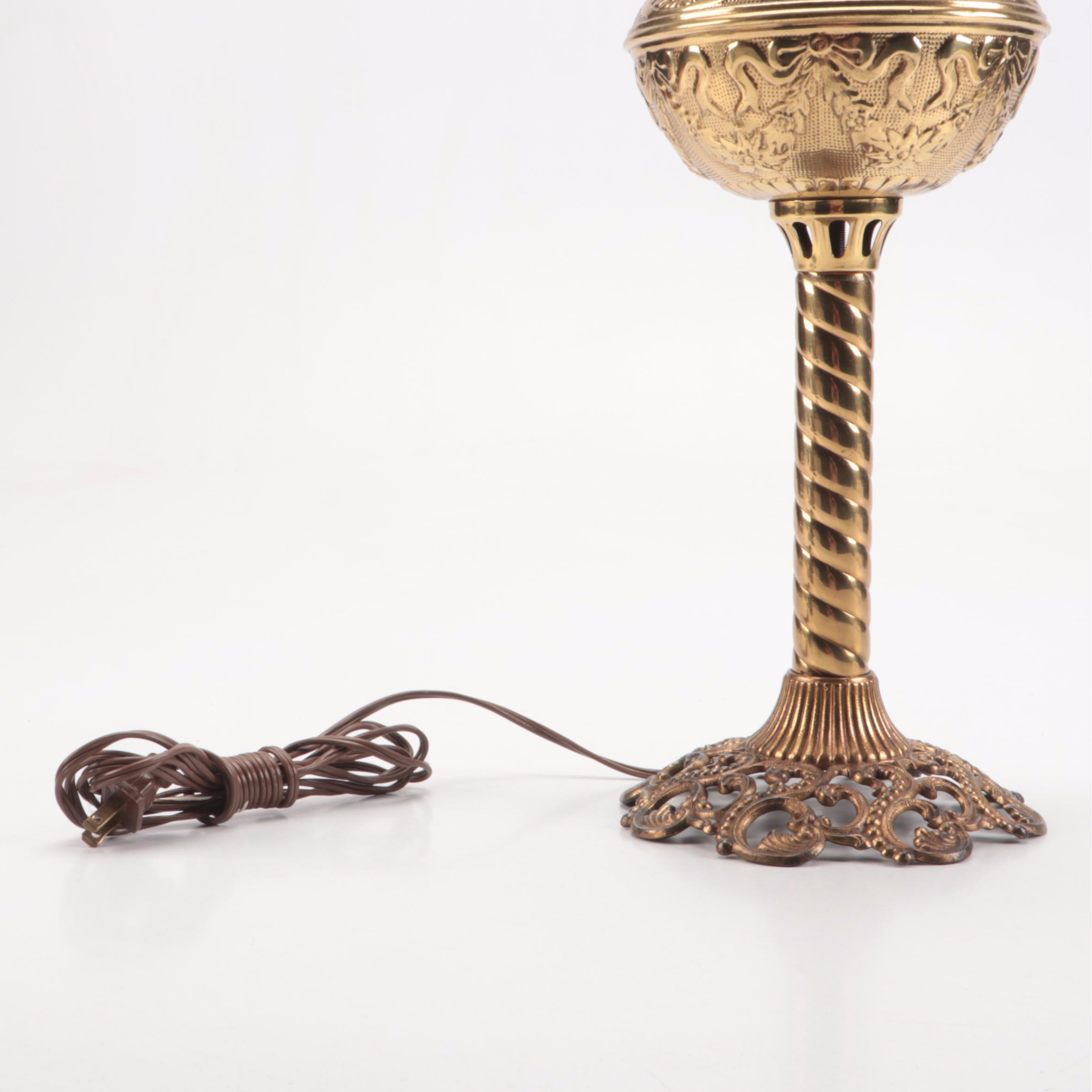 Victorian Brass Oil Banquet Lamp, Adapted 20th Century