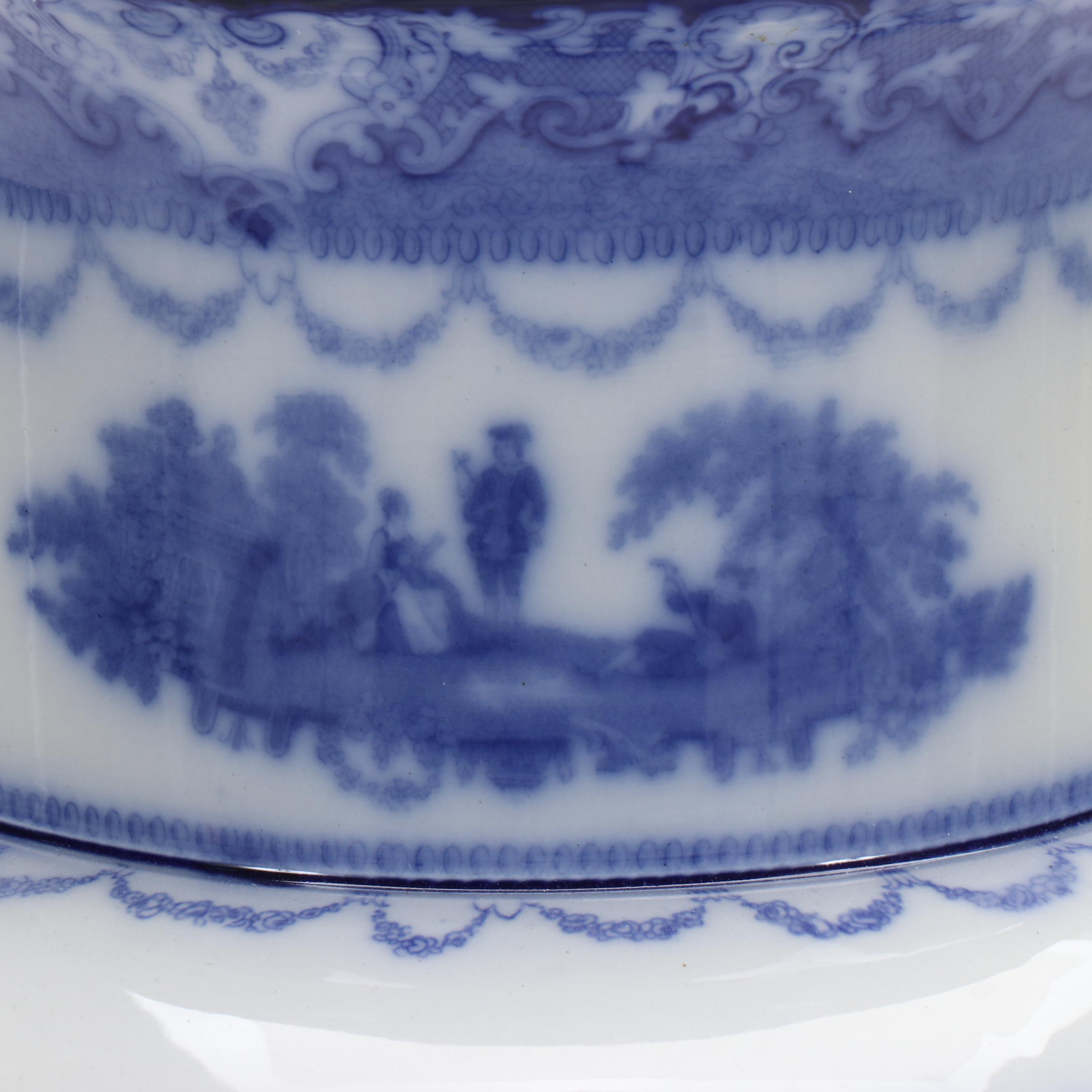 Doulton English  Flow Blue "Watteau" Umbrella Stand, Early 20th Century