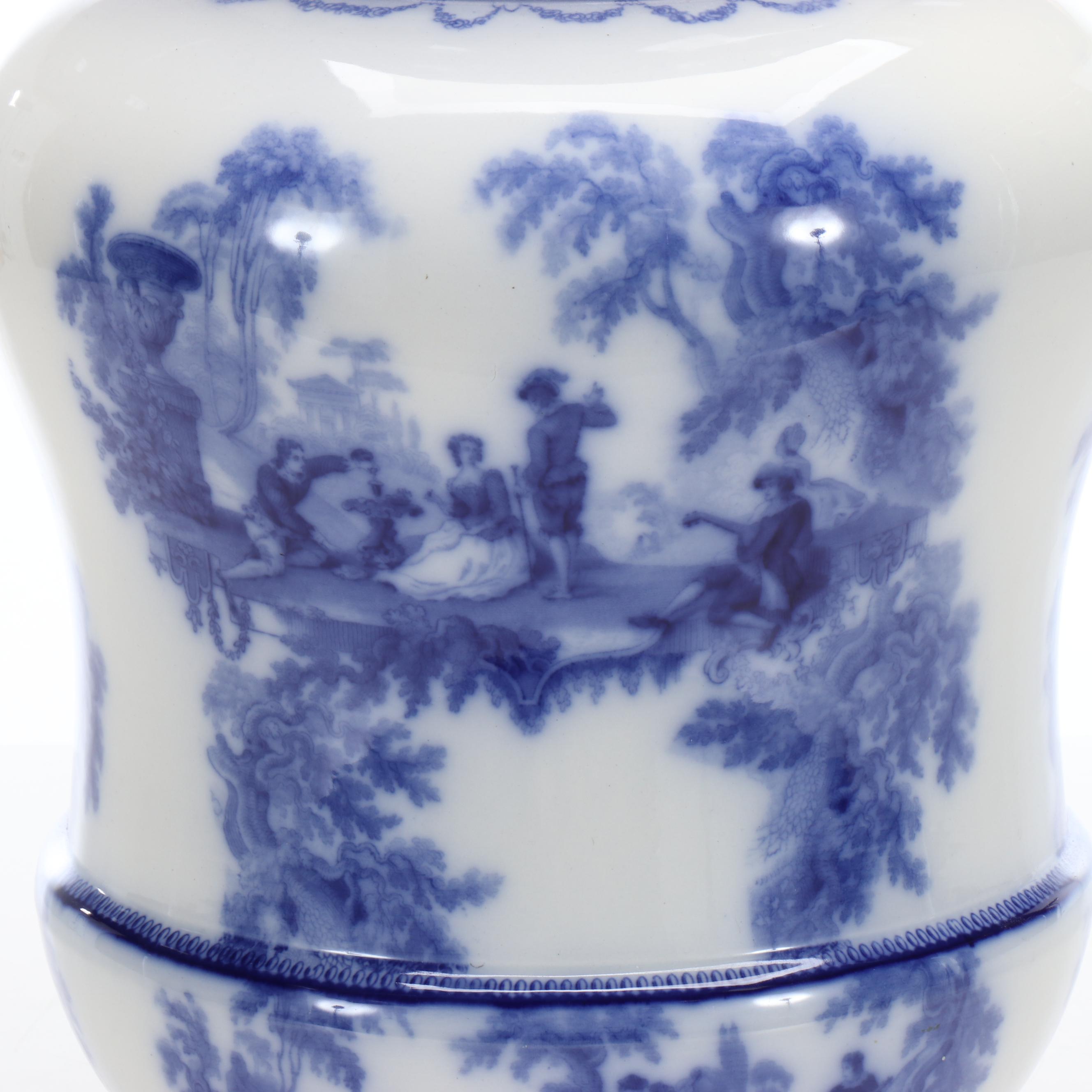 Doulton English  Flow Blue "Watteau" Umbrella Stand, Early 20th Century