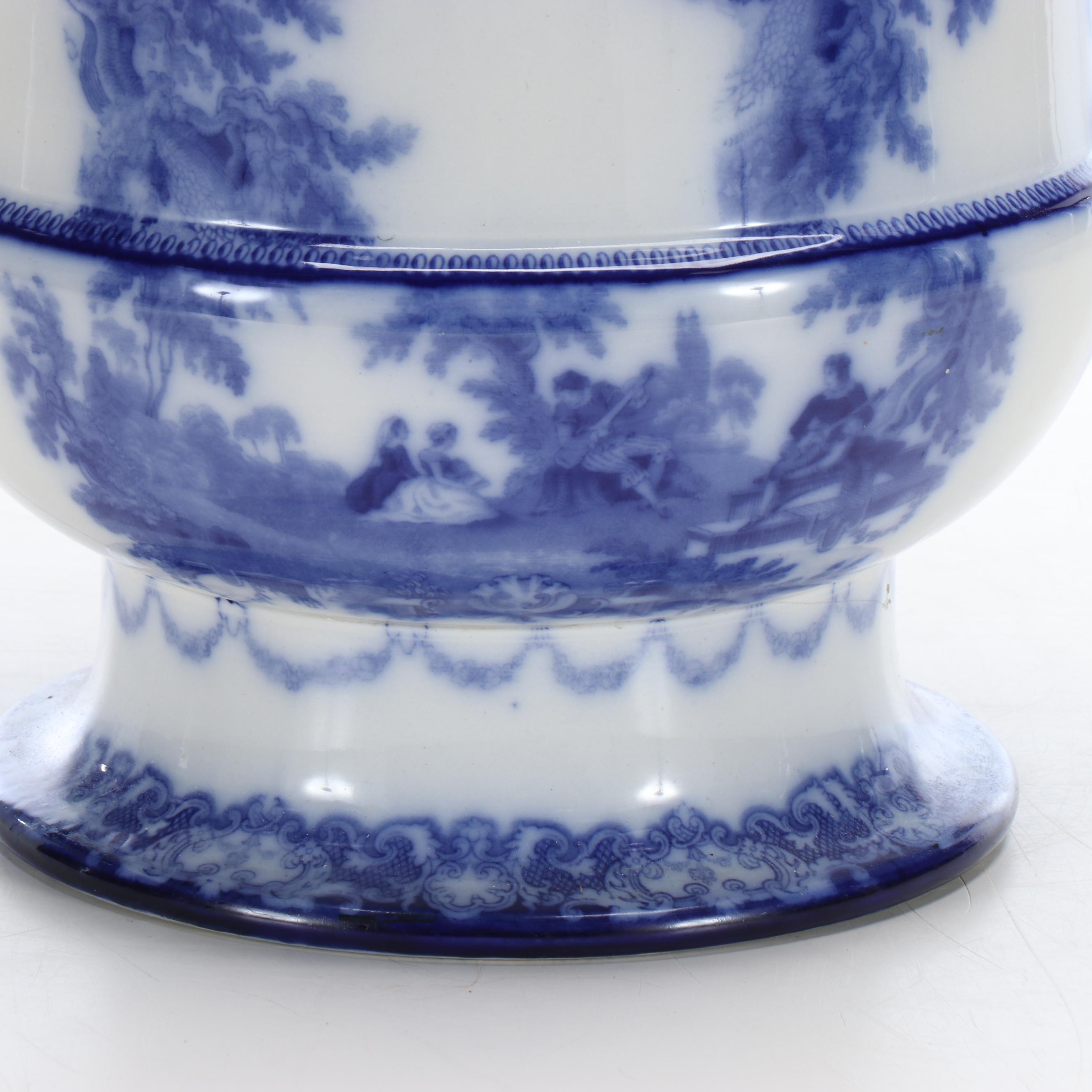 Doulton English  Flow Blue "Watteau" Umbrella Stand, Early 20th Century