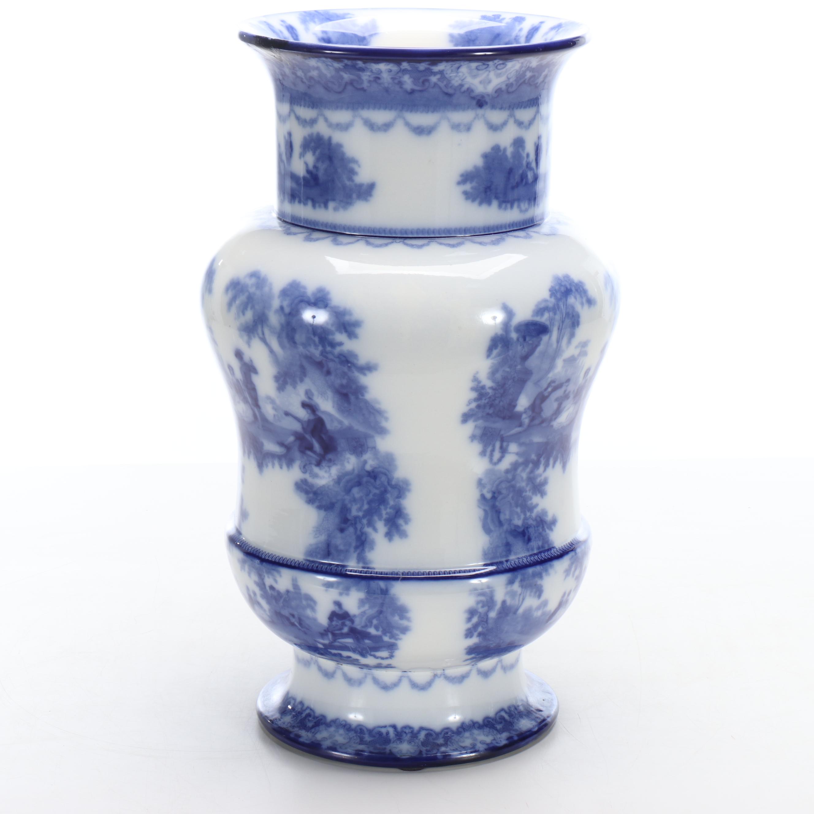 Doulton English  Flow Blue "Watteau" Umbrella Stand, Early 20th Century