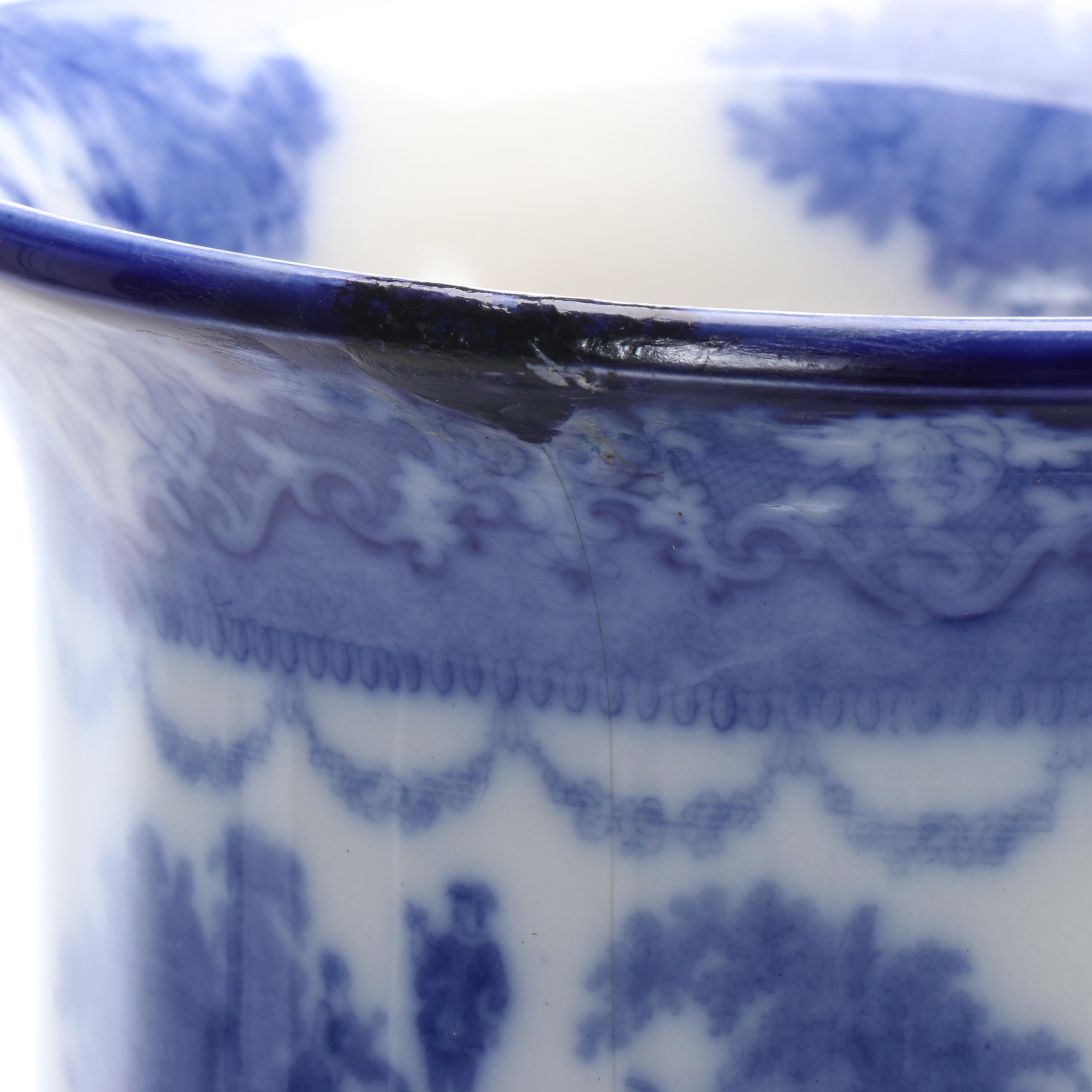 Doulton English  Flow Blue "Watteau" Umbrella Stand, Early 20th Century