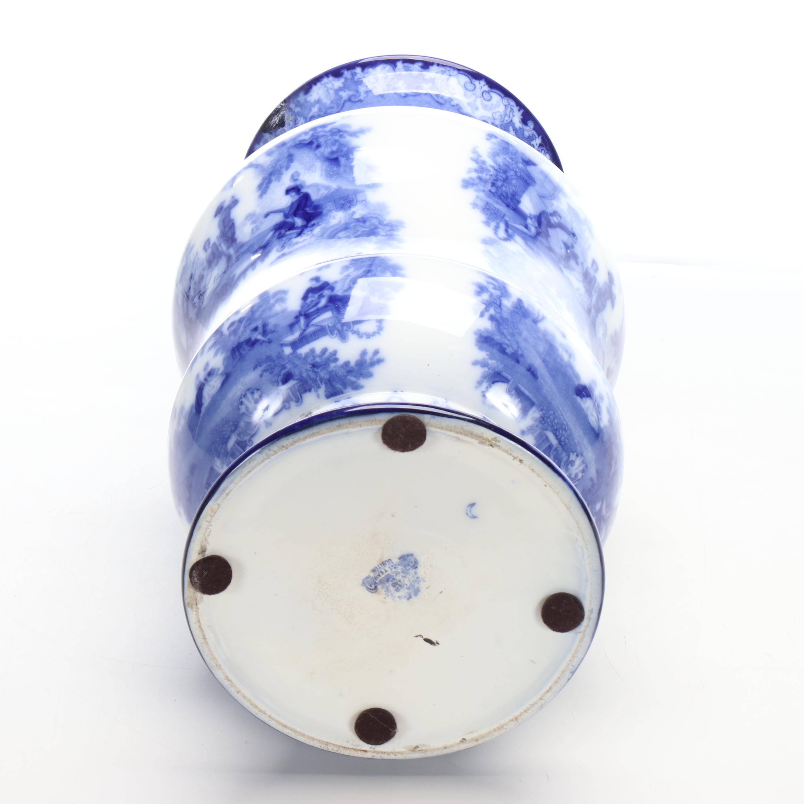 Doulton English  Flow Blue "Watteau" Umbrella Stand, Early 20th Century