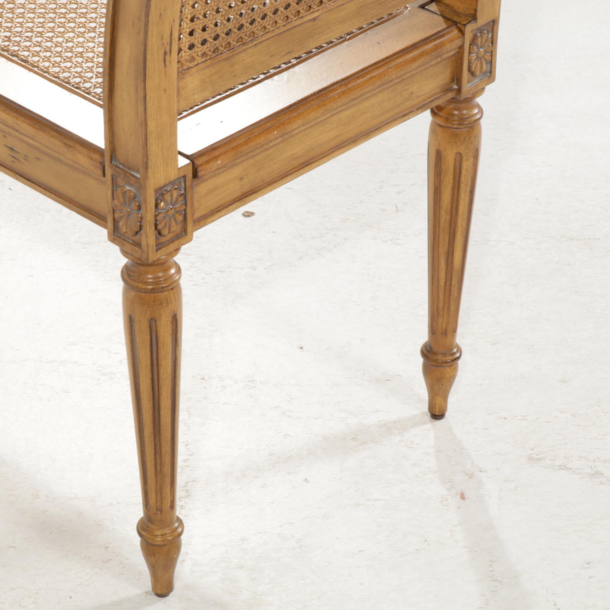 Ballard Designs Louis XV Style Bench with Woven Cane Seating