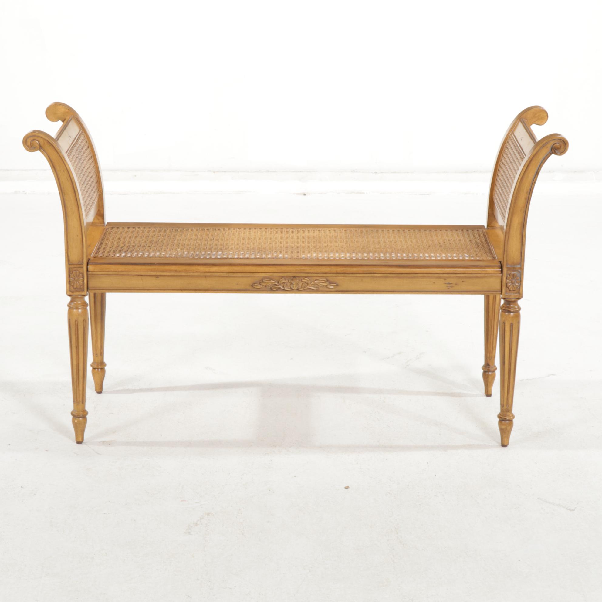 Ballard Designs Louis XV Style Bench with Woven Cane Seating