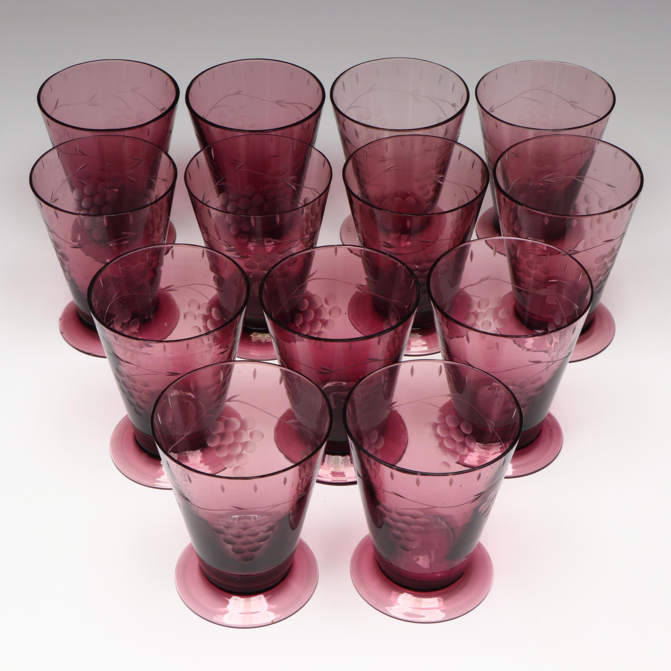 Etched Amethyst Glass Julep Cups