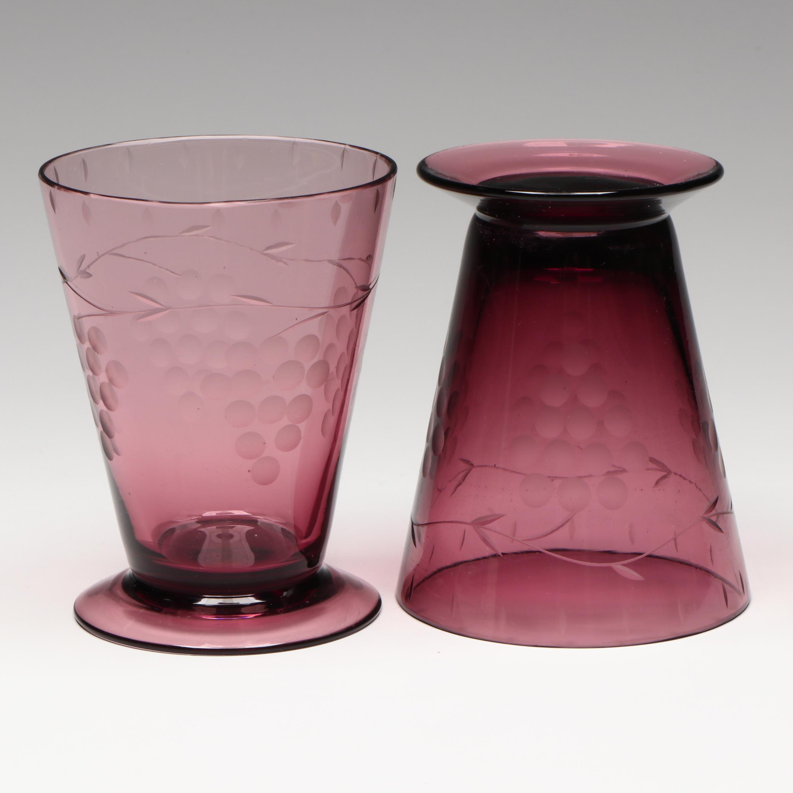 Etched Amethyst Glass Julep Cups