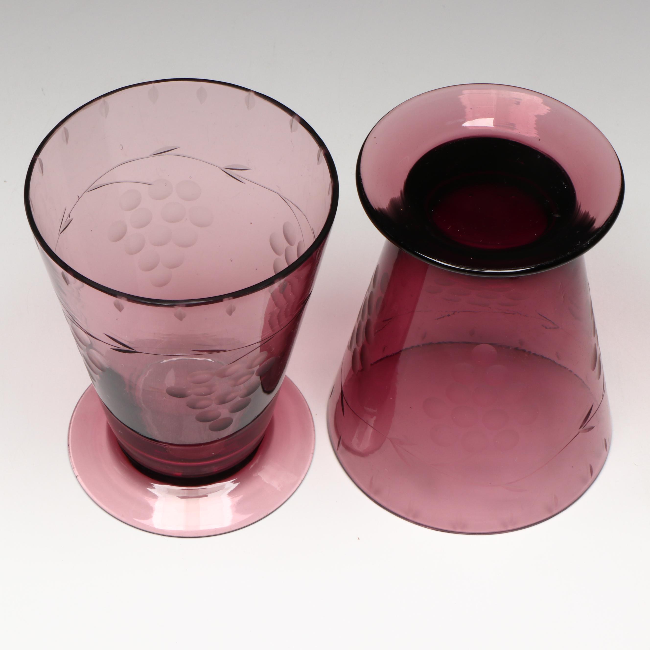 Etched Amethyst Glass Julep Cups