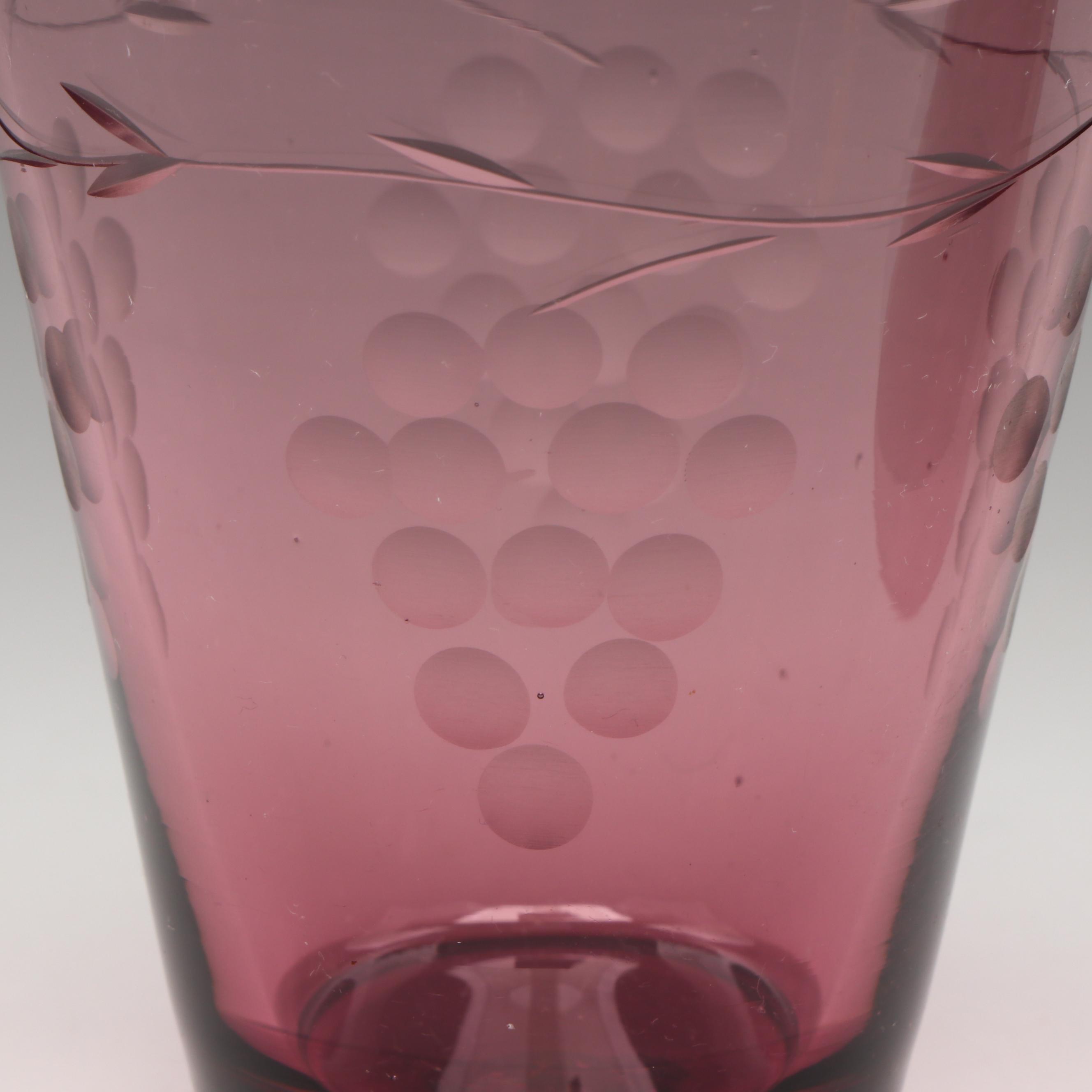 Etched Amethyst Glass Julep Cups