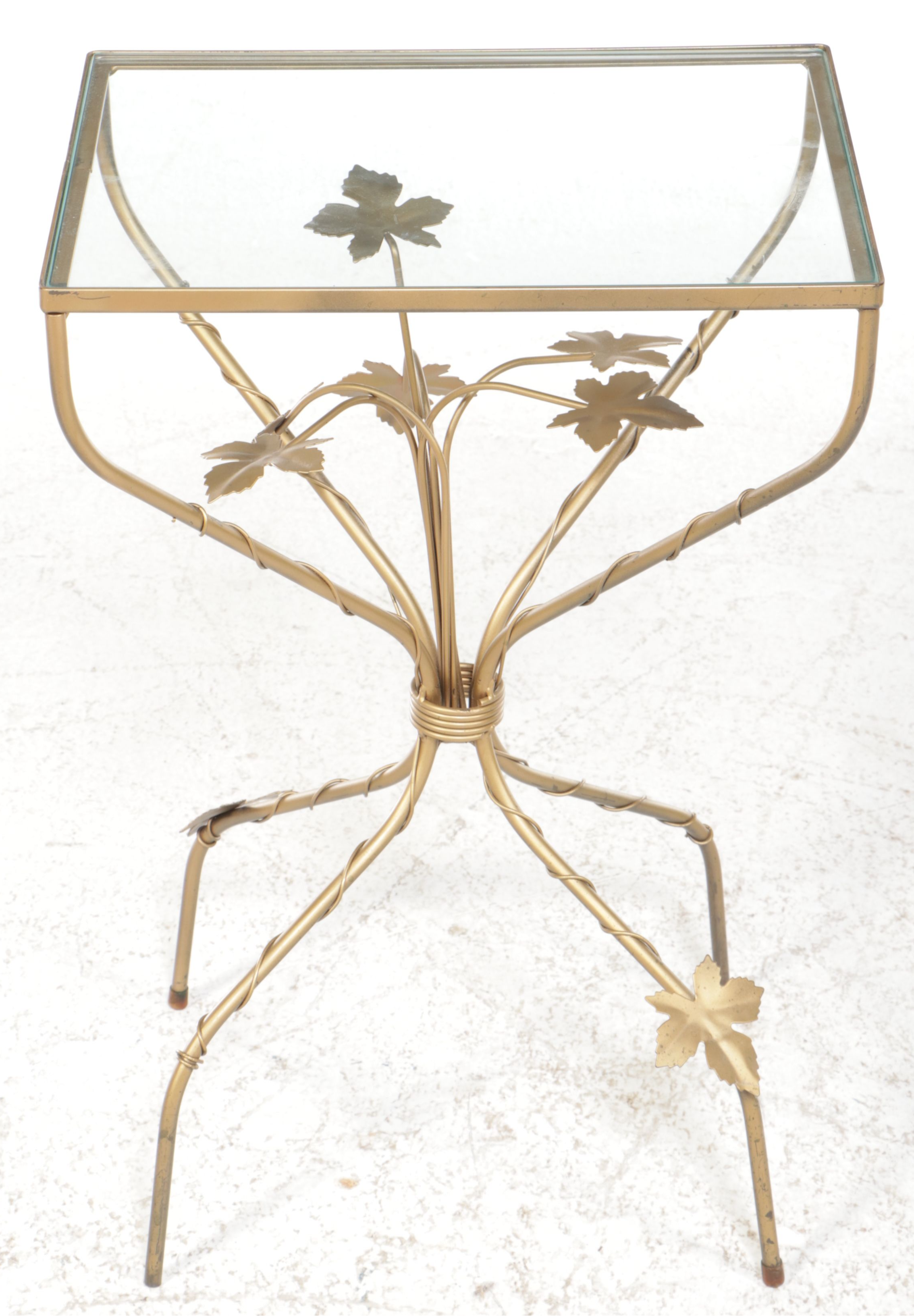 Italian Style Gilt Tole Glass Top Side Table, Mid to Late 20th Century