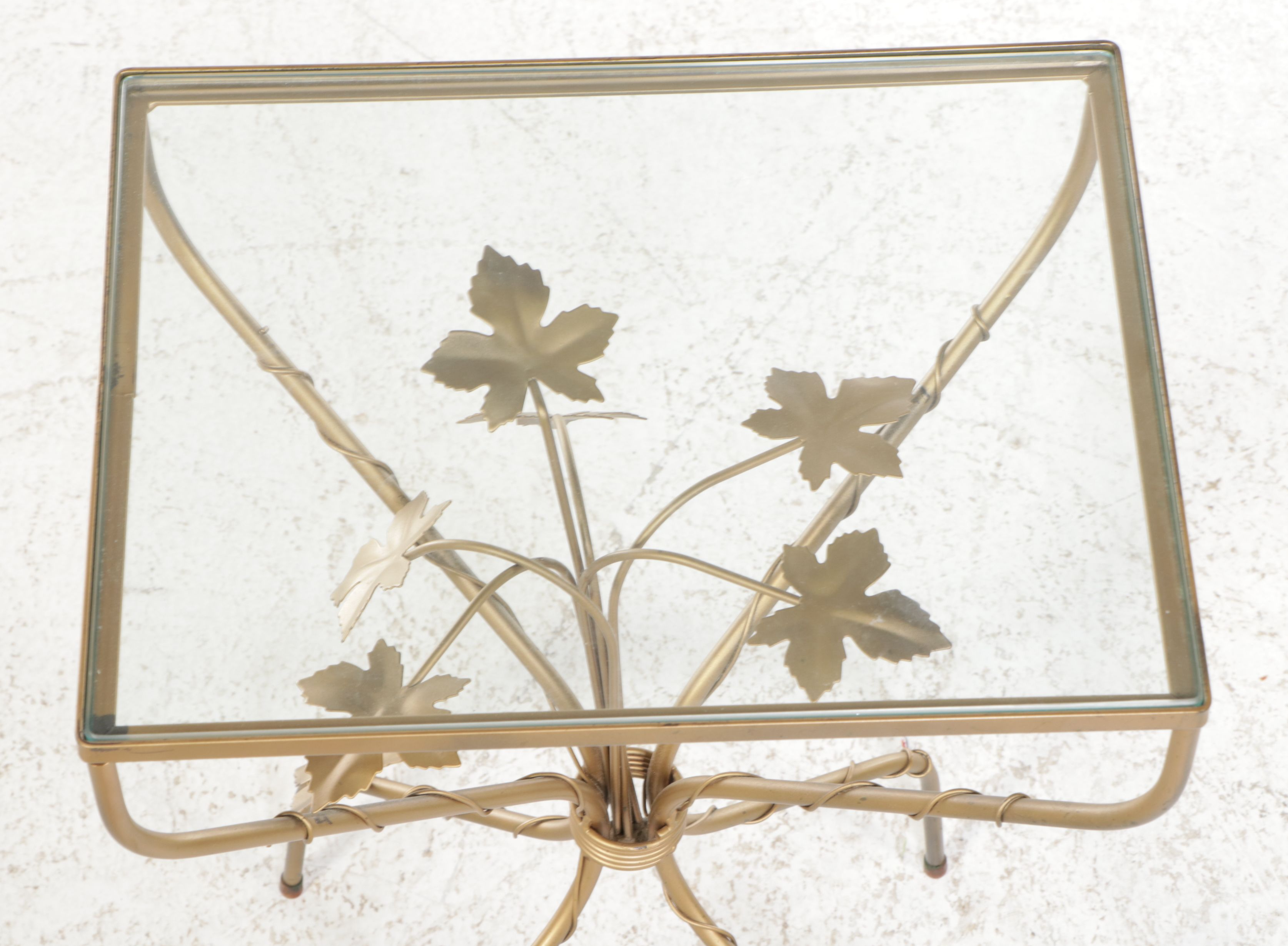 Italian Style Gilt Tole Glass Top Side Table, Mid to Late 20th Century