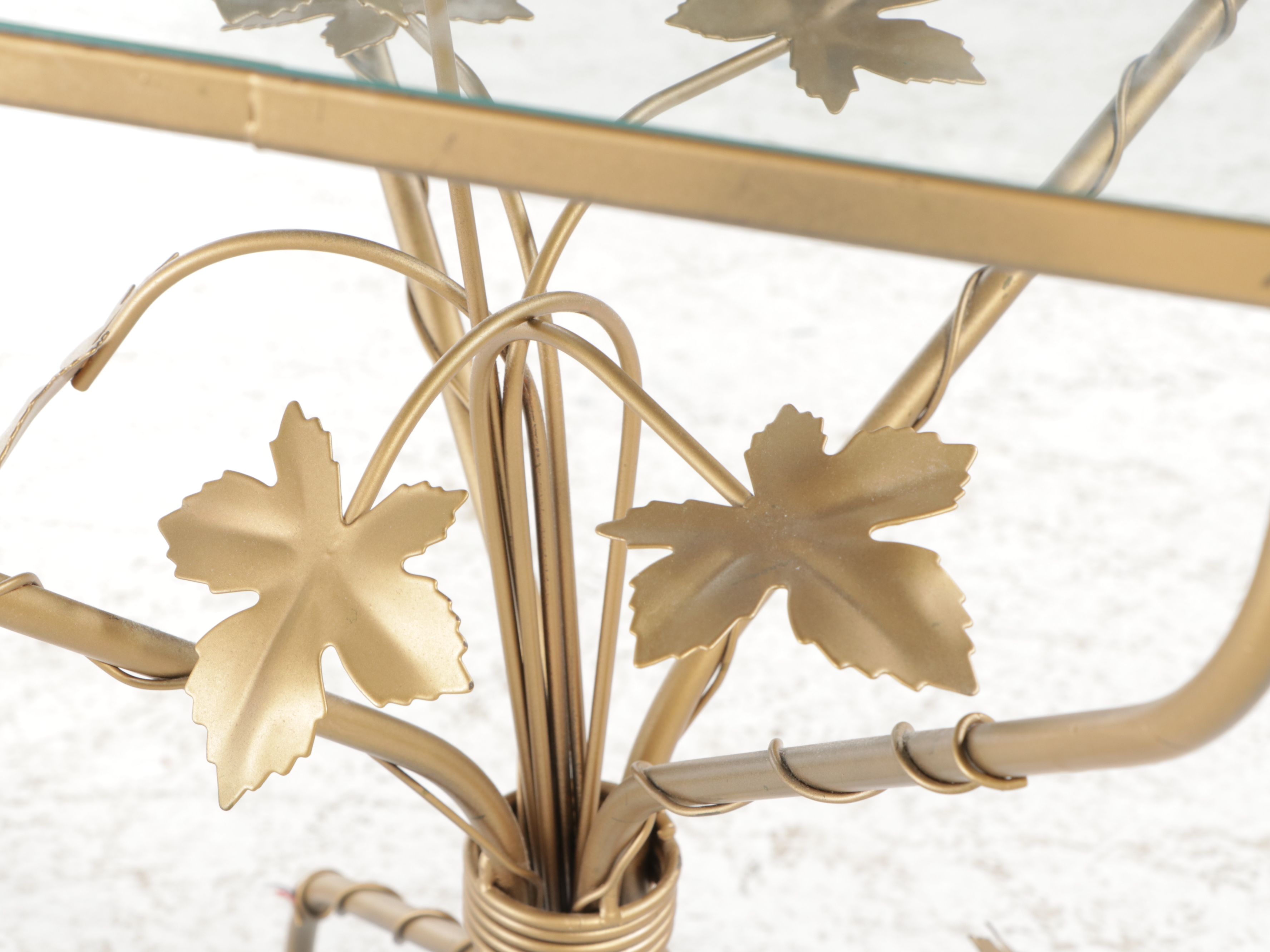 Italian Style Gilt Tole Glass Top Side Table, Mid to Late 20th Century