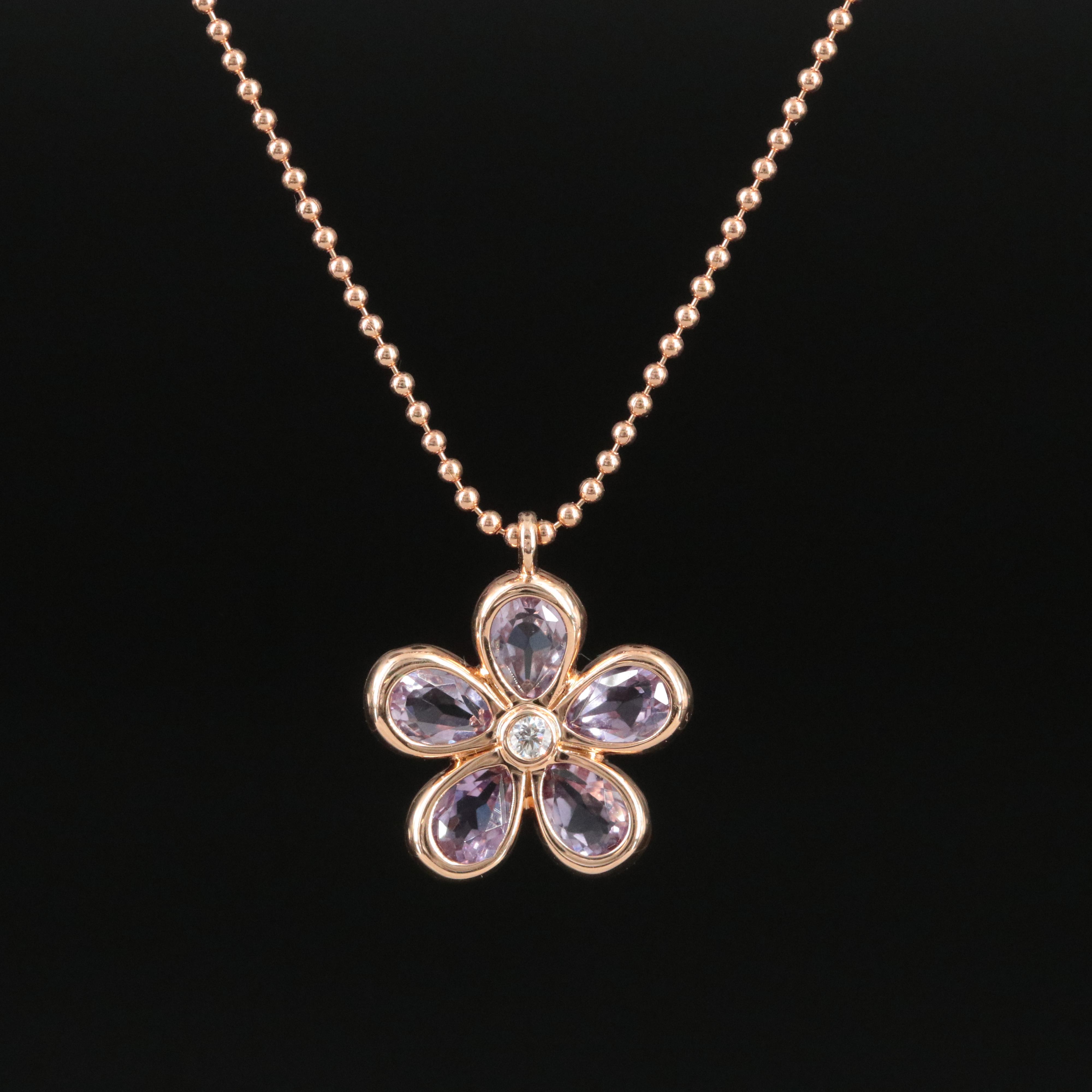 Tiffany & Co. Sparklers 18K Rose Gold Amethyst and Diamond Flower Necklace