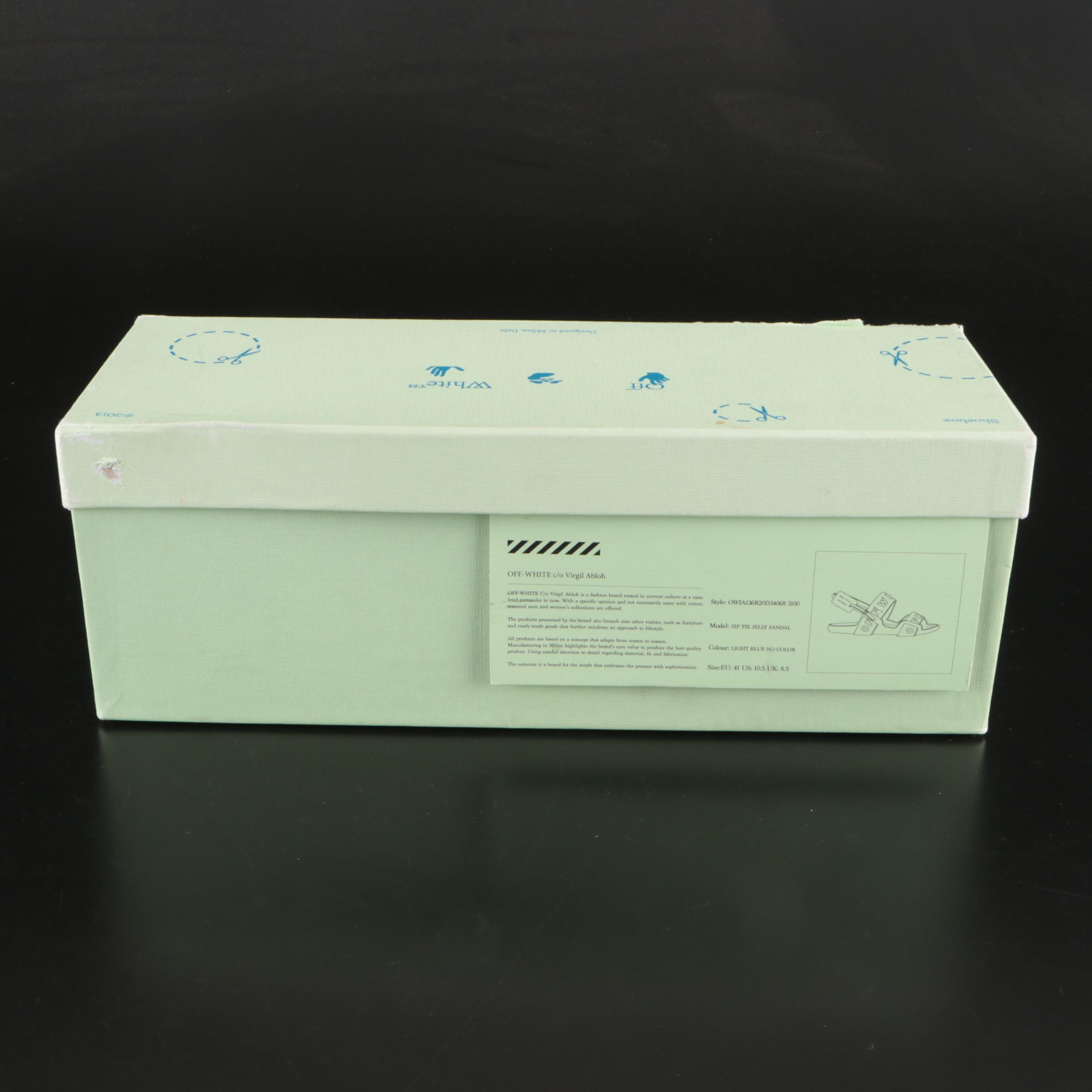 Off-White™ "Zip-Tie" Jelly Sandals in Transparent Light Blue Rubber, With Box