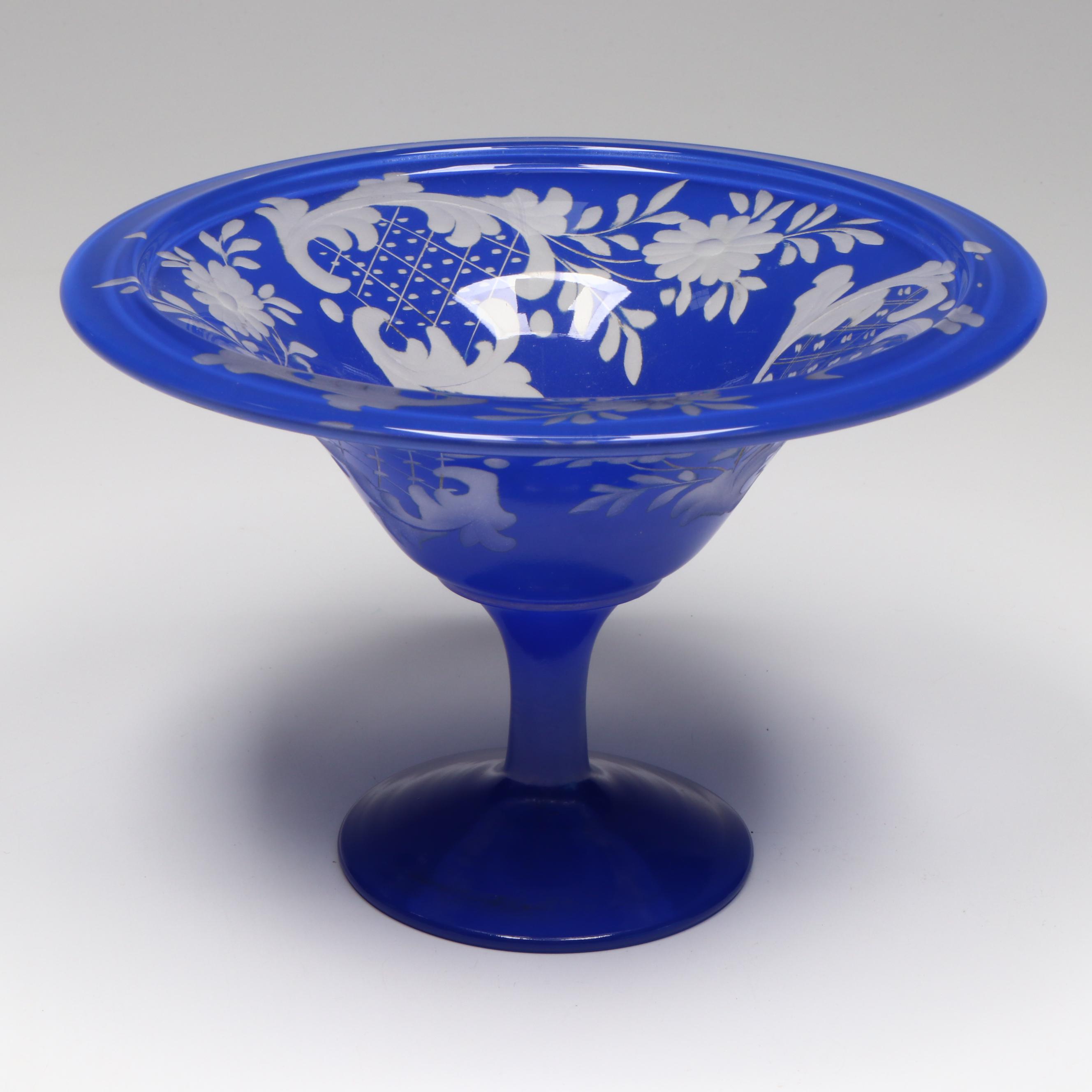 Fenton "Water Lily" Satin Glass Compote with Etched Glass Compote and Vase