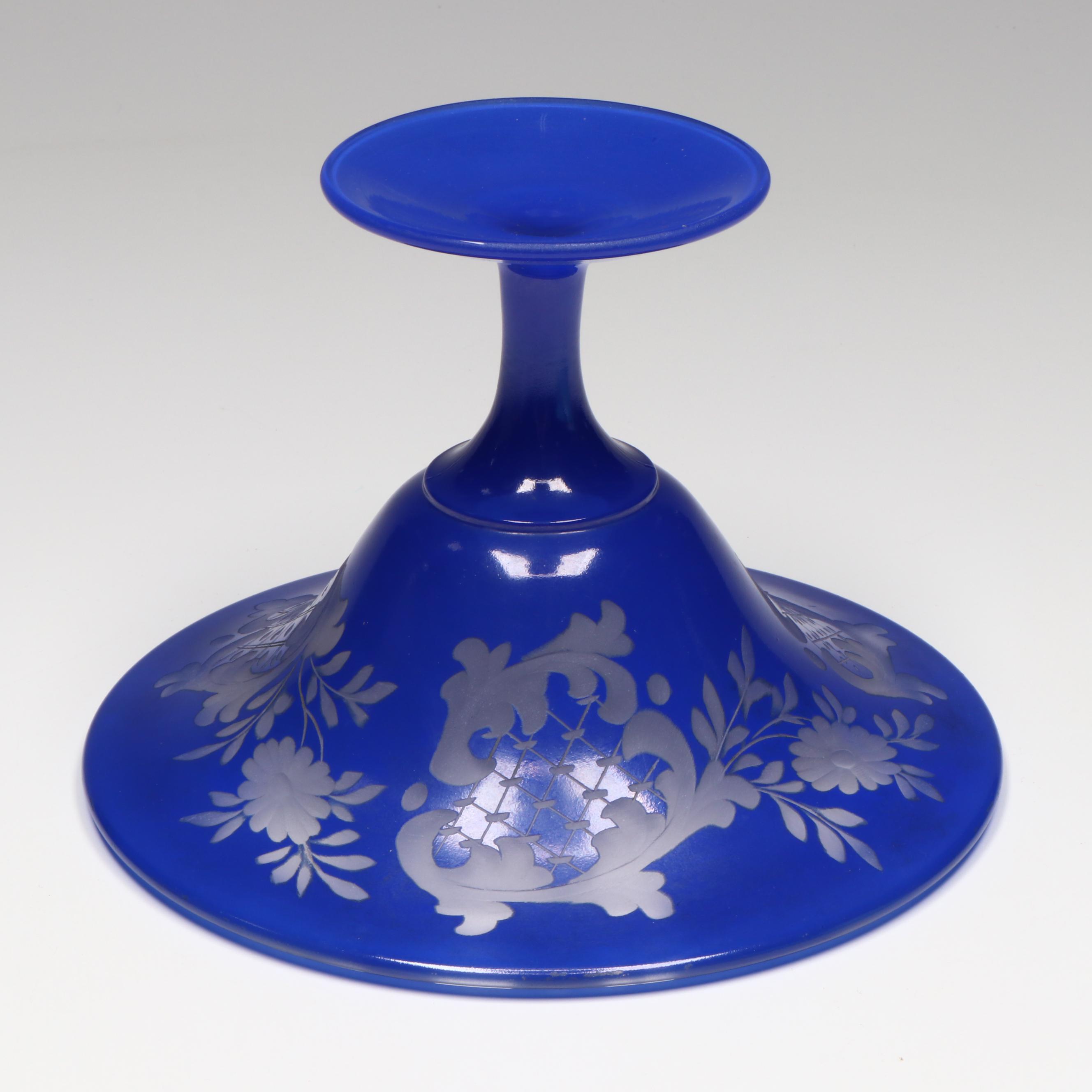 Fenton "Water Lily" Satin Glass Compote with Etched Glass Compote and Vase