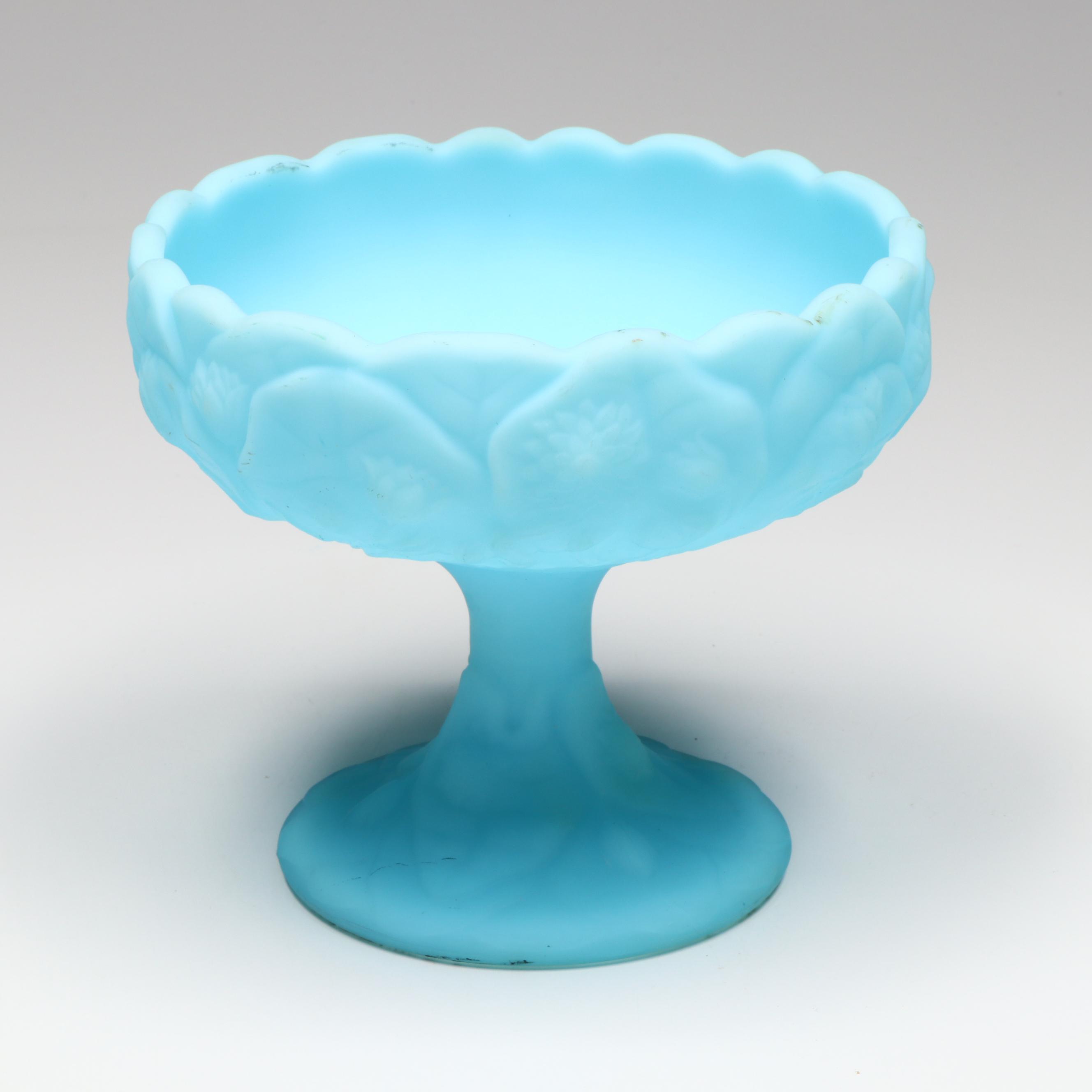 Fenton "Water Lily" Satin Glass Compote with Etched Glass Compote and Vase