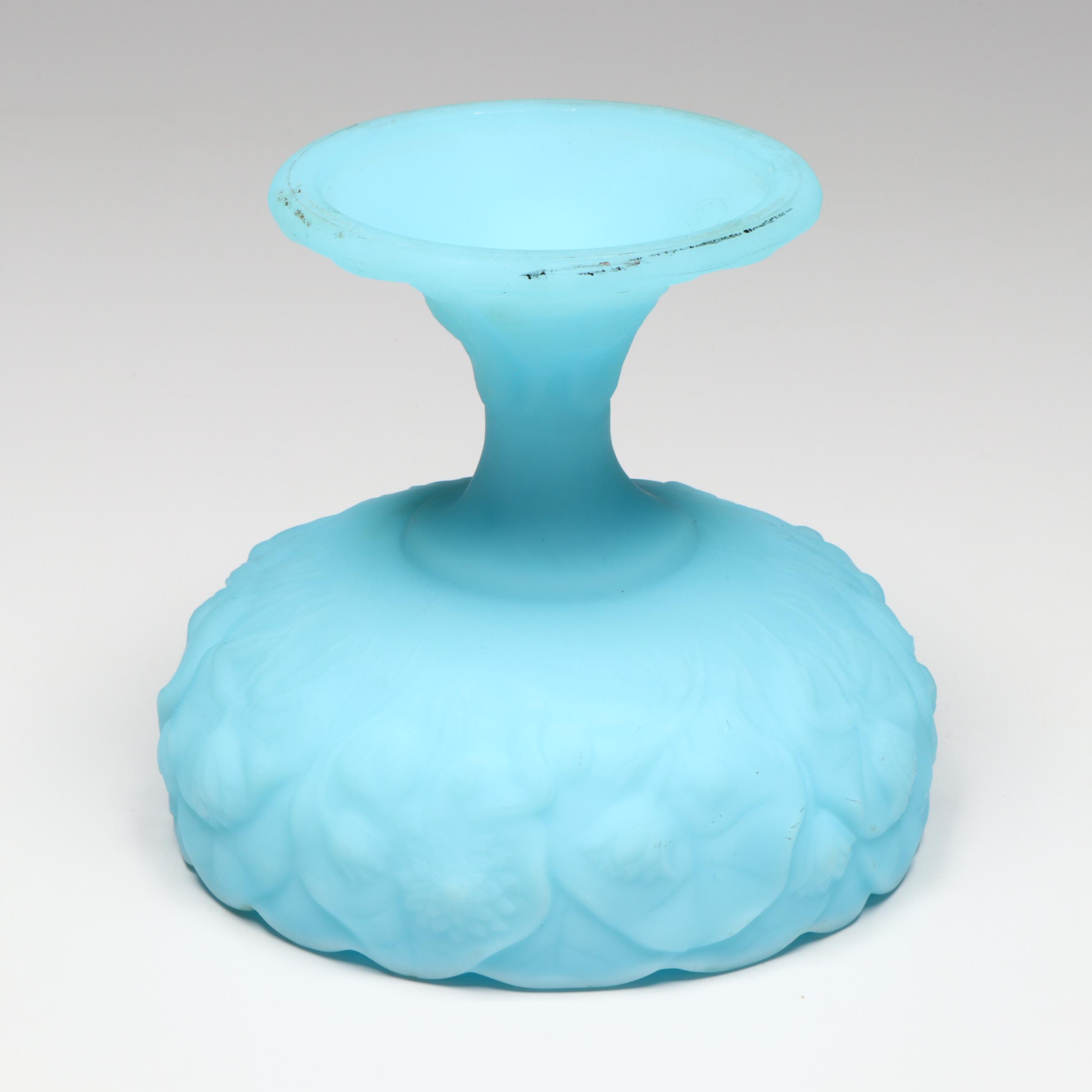 Fenton "Water Lily" Satin Glass Compote with Etched Glass Compote and Vase