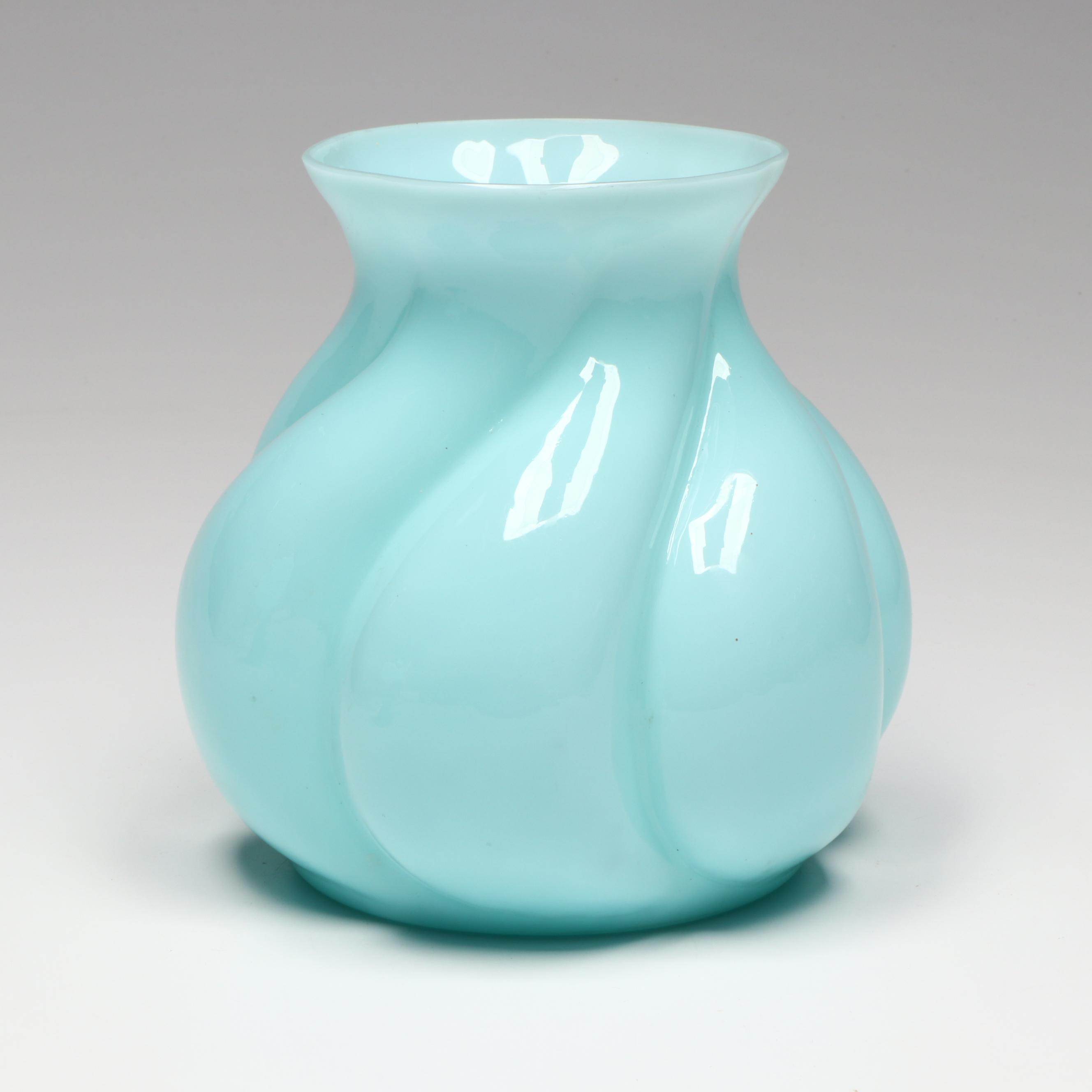 Fenton "Water Lily" Satin Glass Compote with Etched Glass Compote and Vase