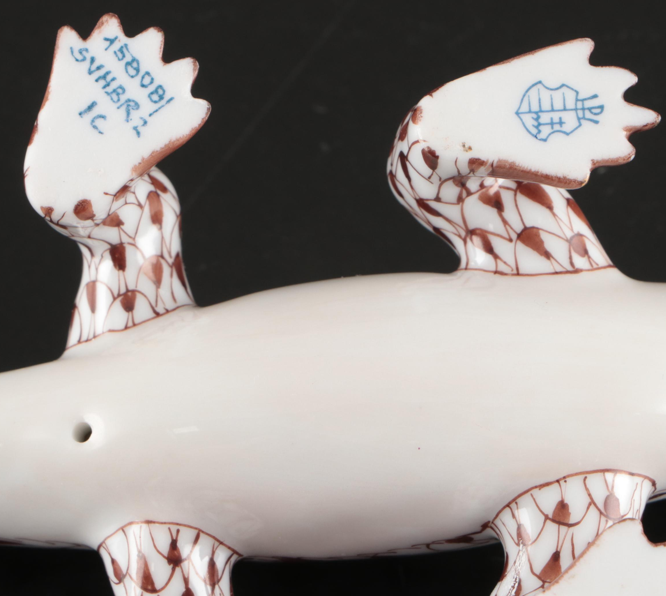 Herend Chocolate Fishnet with Gold "Komodo Dragon" Porcelain Figurine