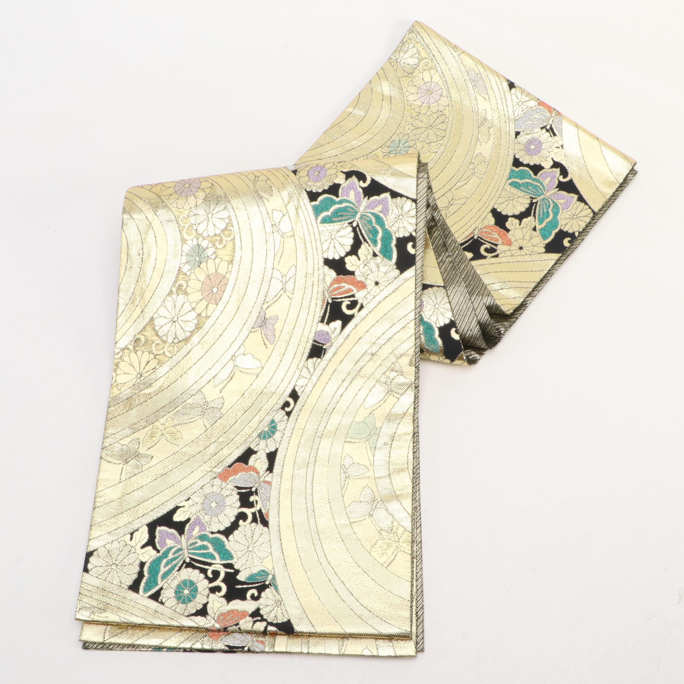 Japanese Rokutsu Fukuro Obi in Metallic Brocade