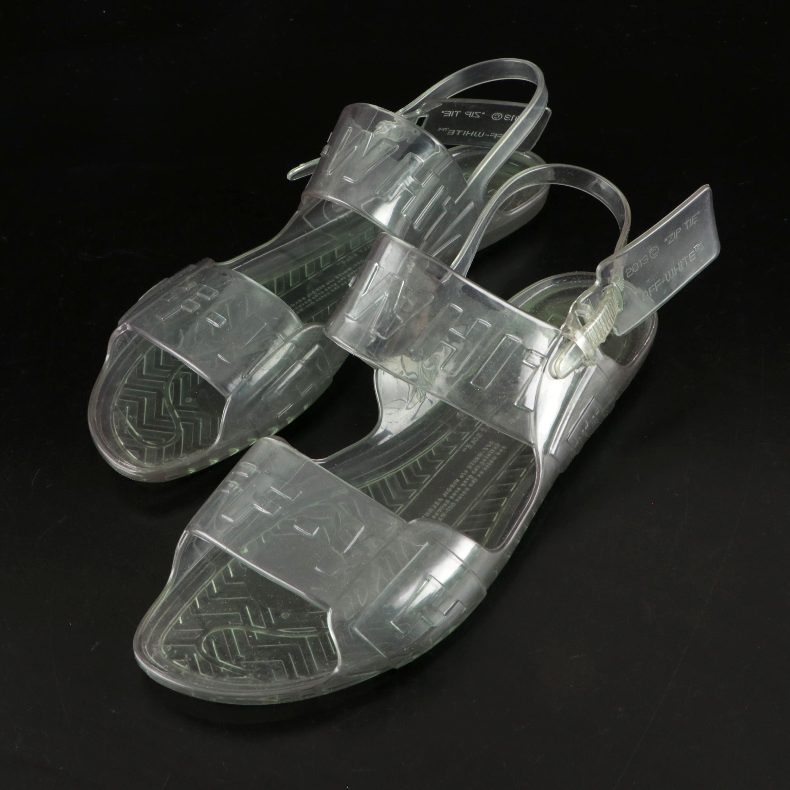 Off-White™ "Zip-Tie" Jelly Sandals in Transparent Light Blue Rubber, With Box