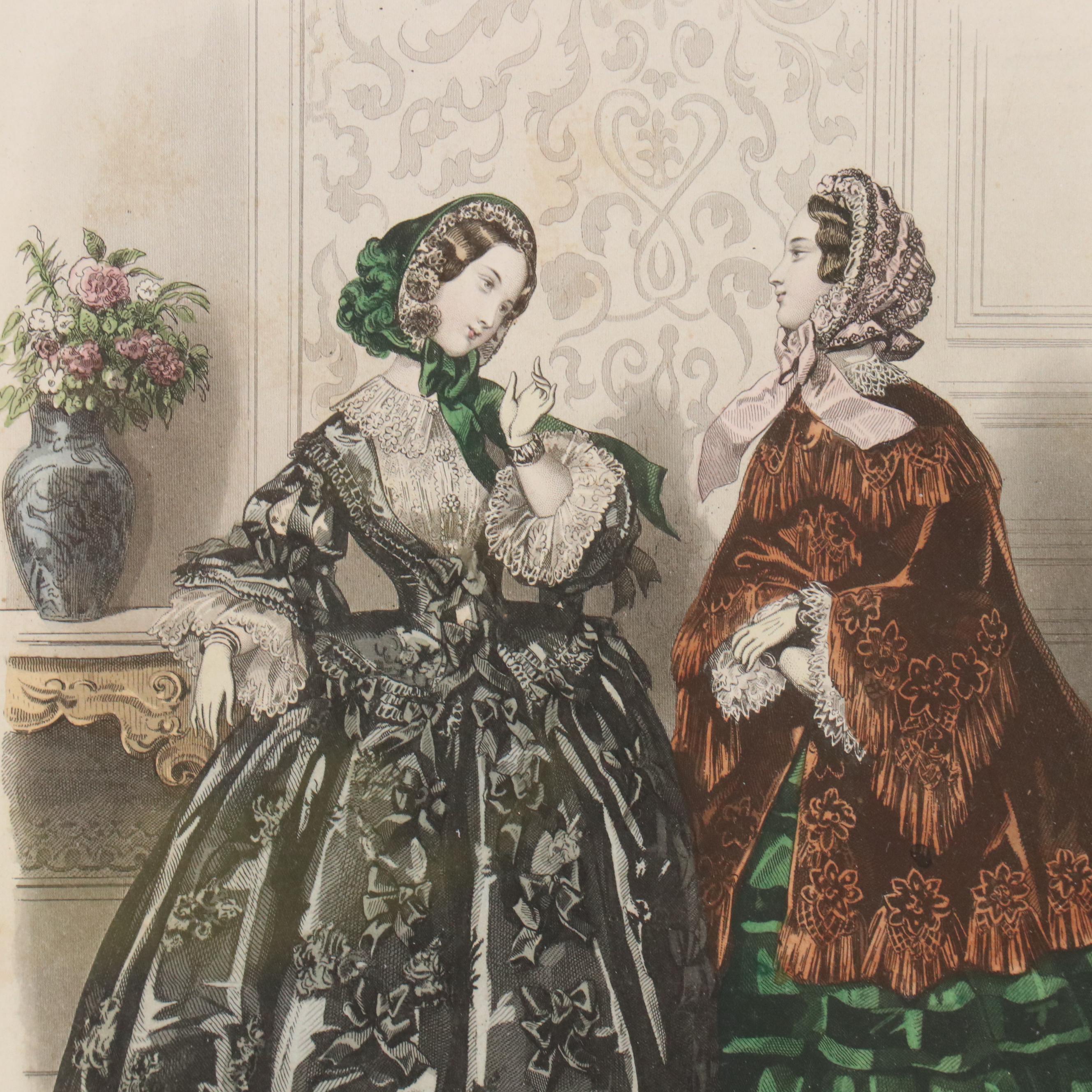 Adele-Anaïs Colin Toudouze Hand-Colored Engraving for "Le Follet"