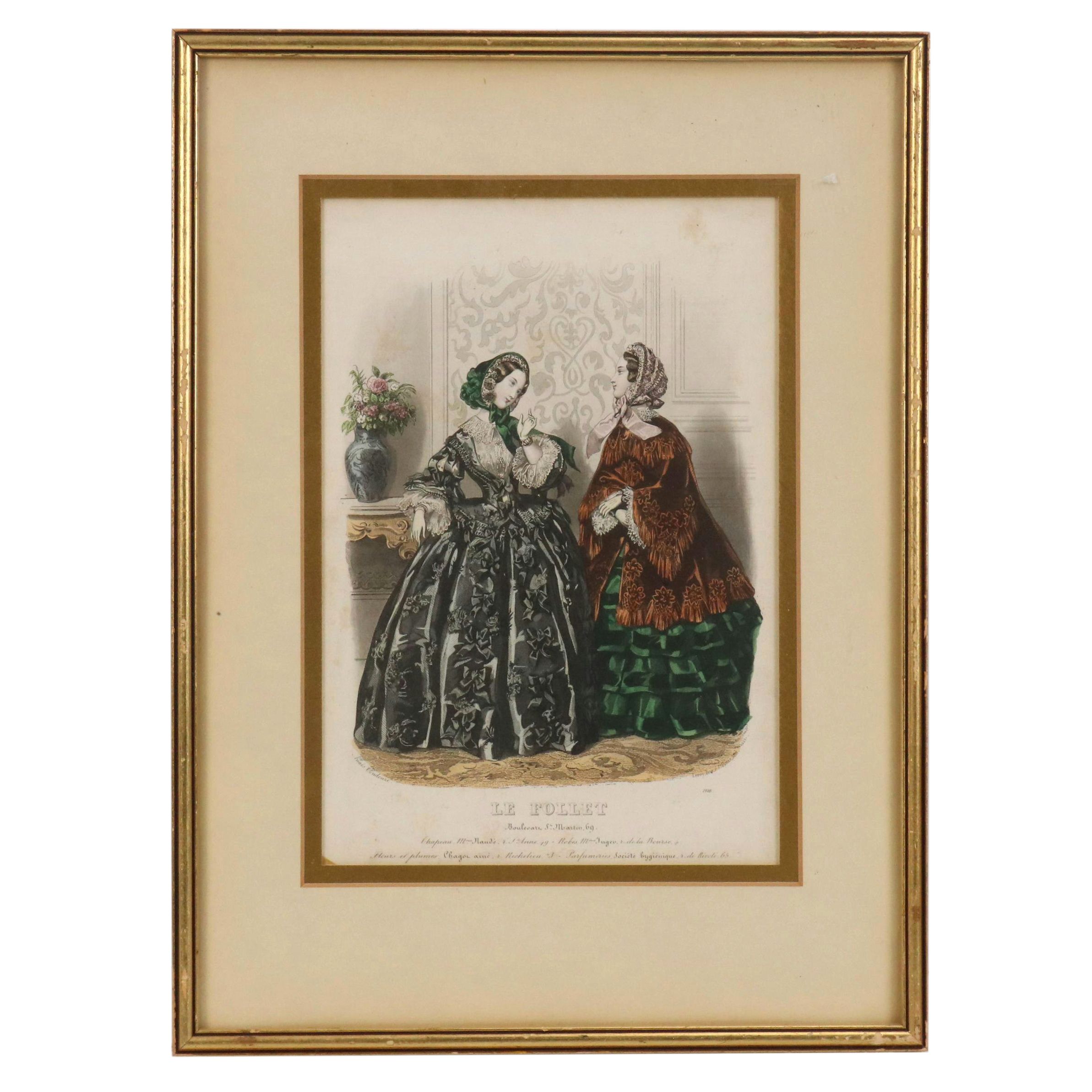 Adele-Anaïs Colin Toudouze Hand-Colored Engraving for "Le Follet"